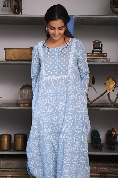 Ridhi Suri Feriha Blue Straight Kurta with Palazzo - Set of 2