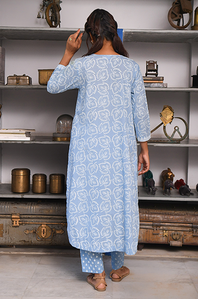 Ridhi Suri Feriha Blue Straight Kurta with Palazzo - Set of 2