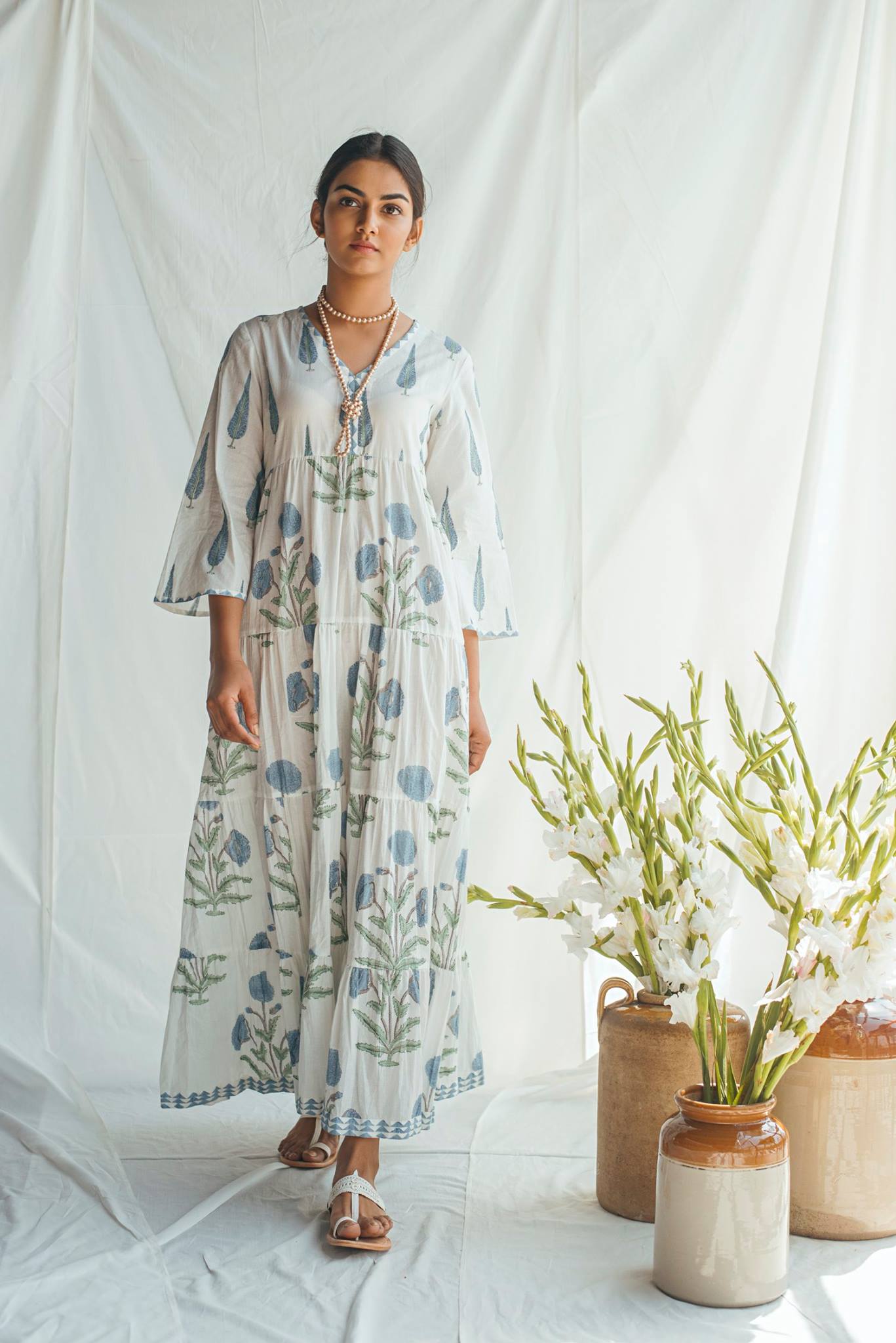 Ridhi Suri Bahameen Blue Chinar and Mughal Print Maxi