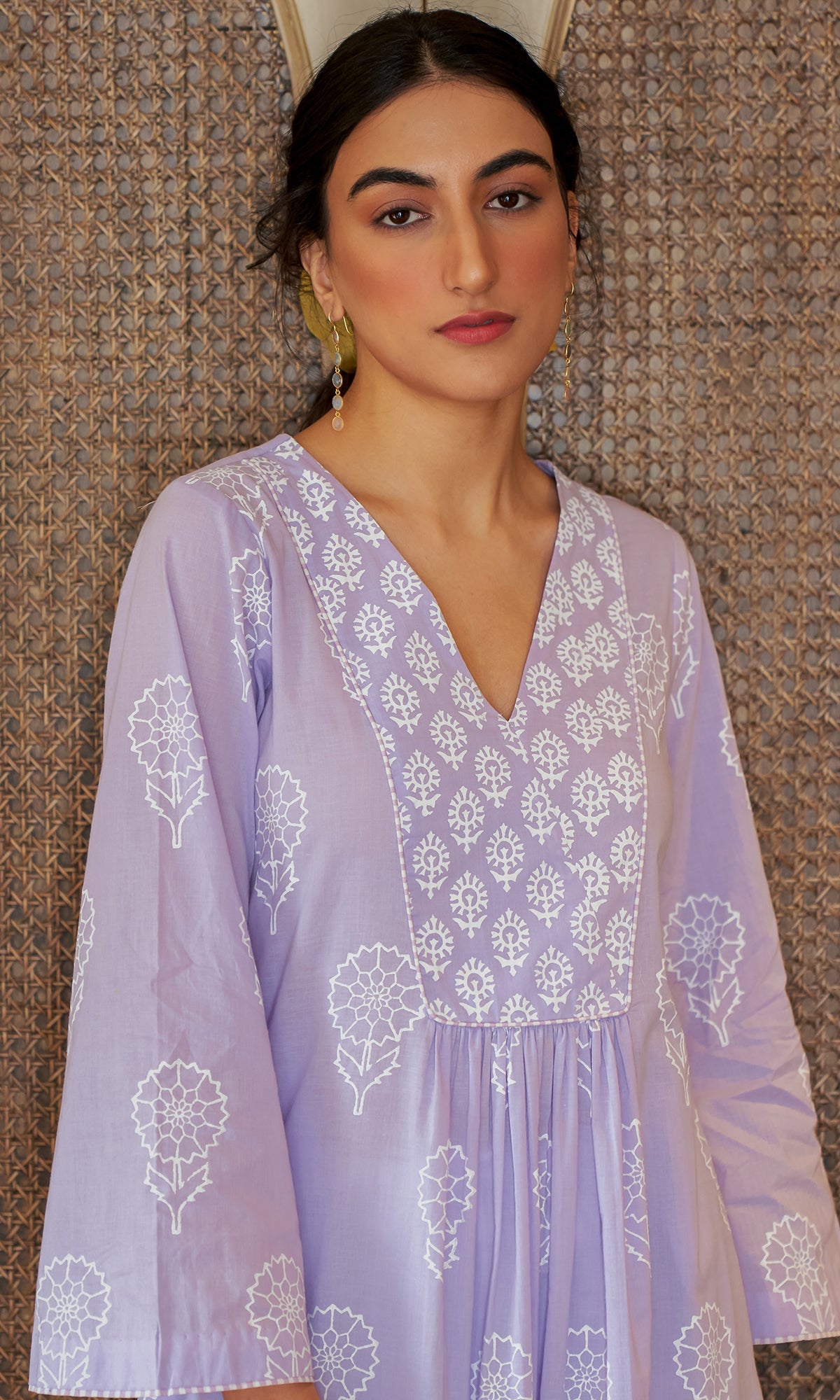 DAISY 2 LILAC FLORAL PRINTED KURTA WITH PALAZZO AND SCARF- SET OF 3