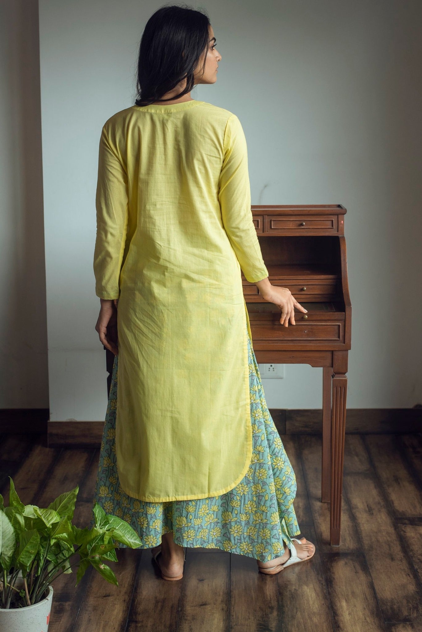 Ridhi Suri Serenity Solid Kurta with Asymmetric Palazzo - Yellow