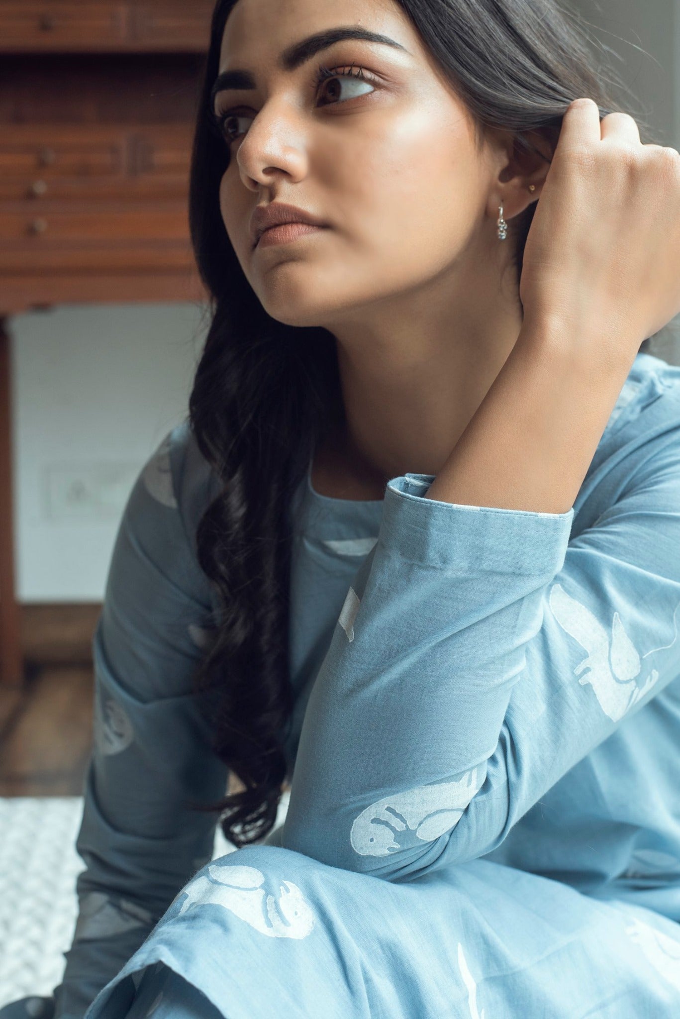 Ridhi Suri Serenity White bird print kurta palazzo set- Blue