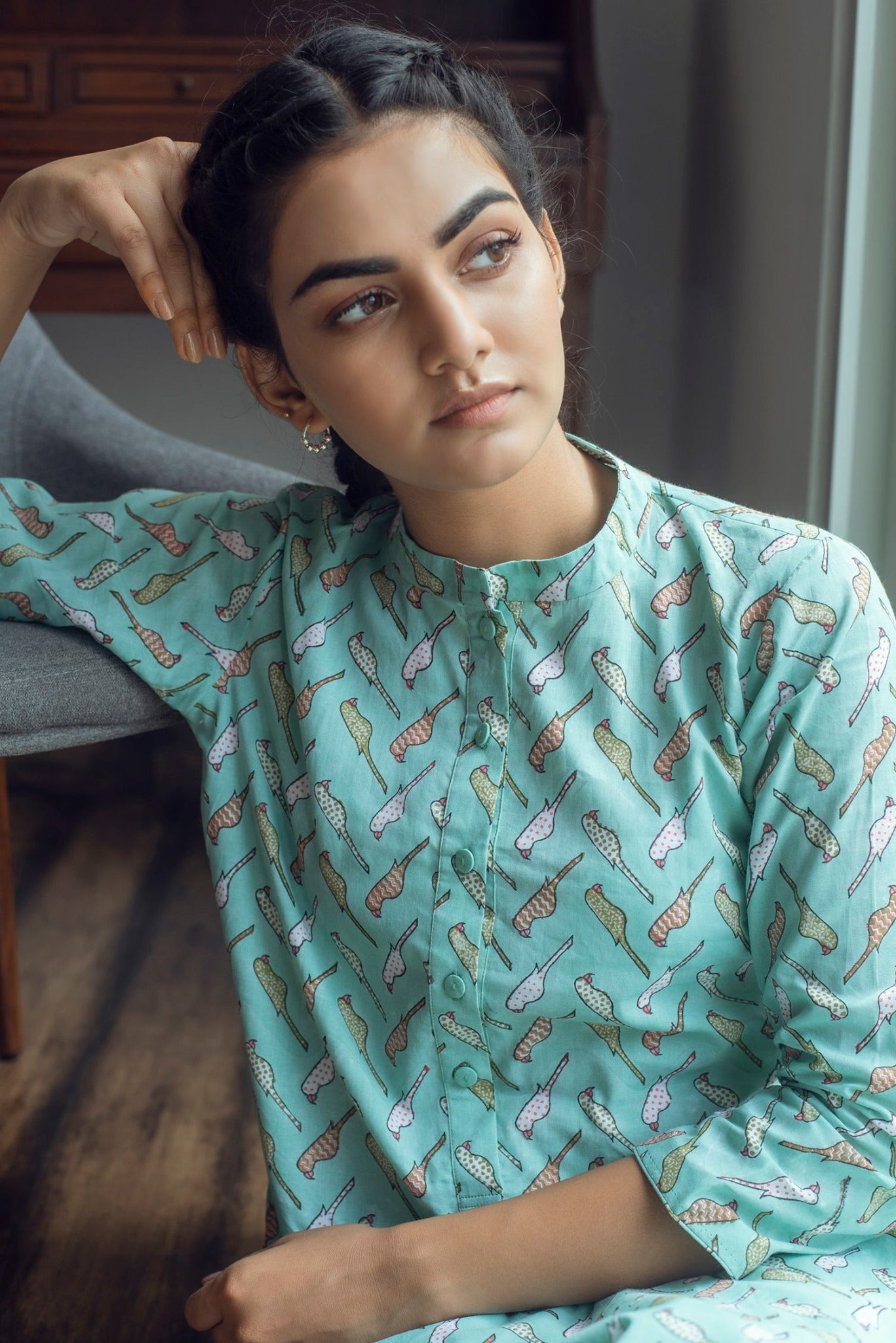 Ridhi Suri Serenity Bird Print Lounge set- Green