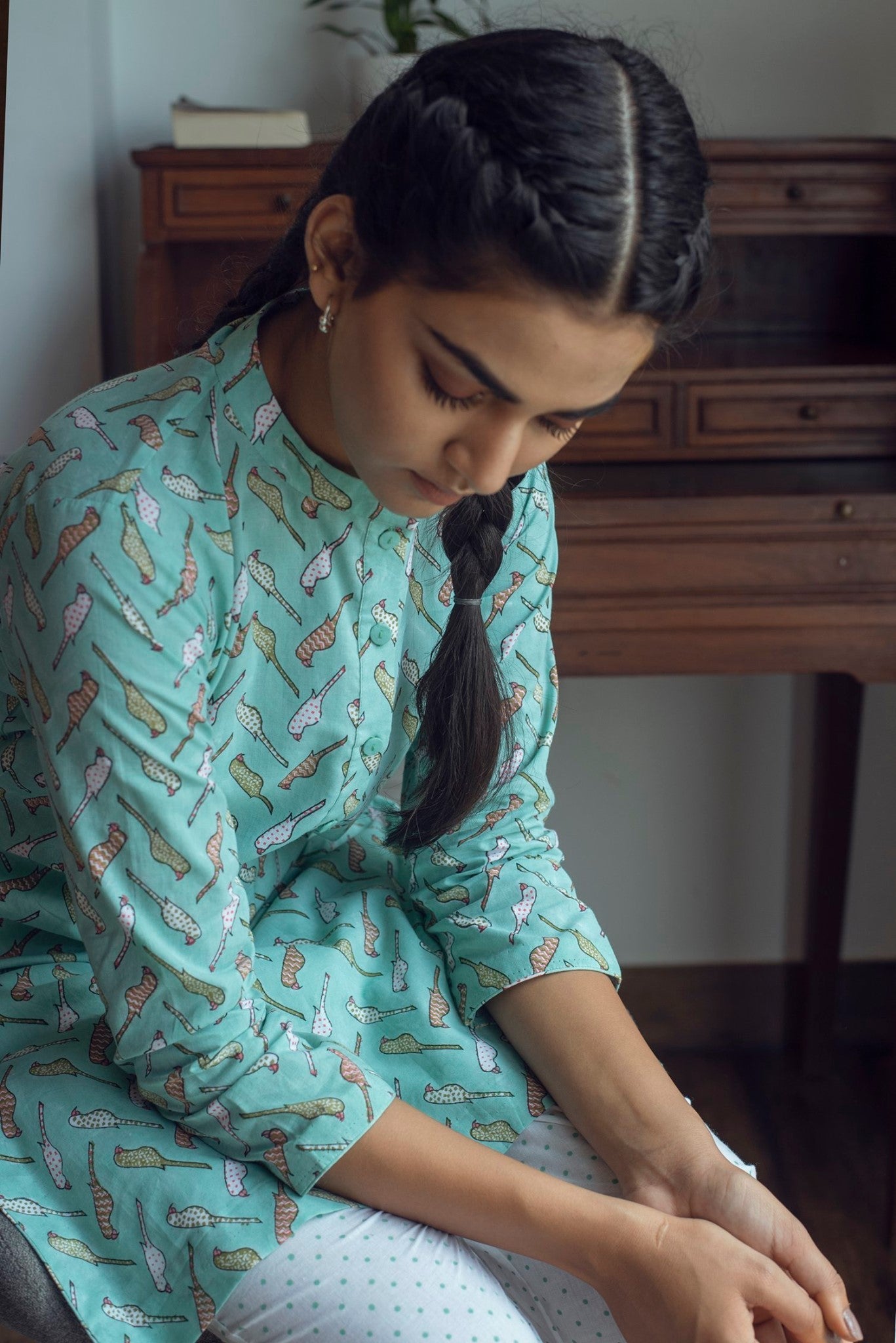 Ridhi Suri Serenity Bird Print Lounge set- Green