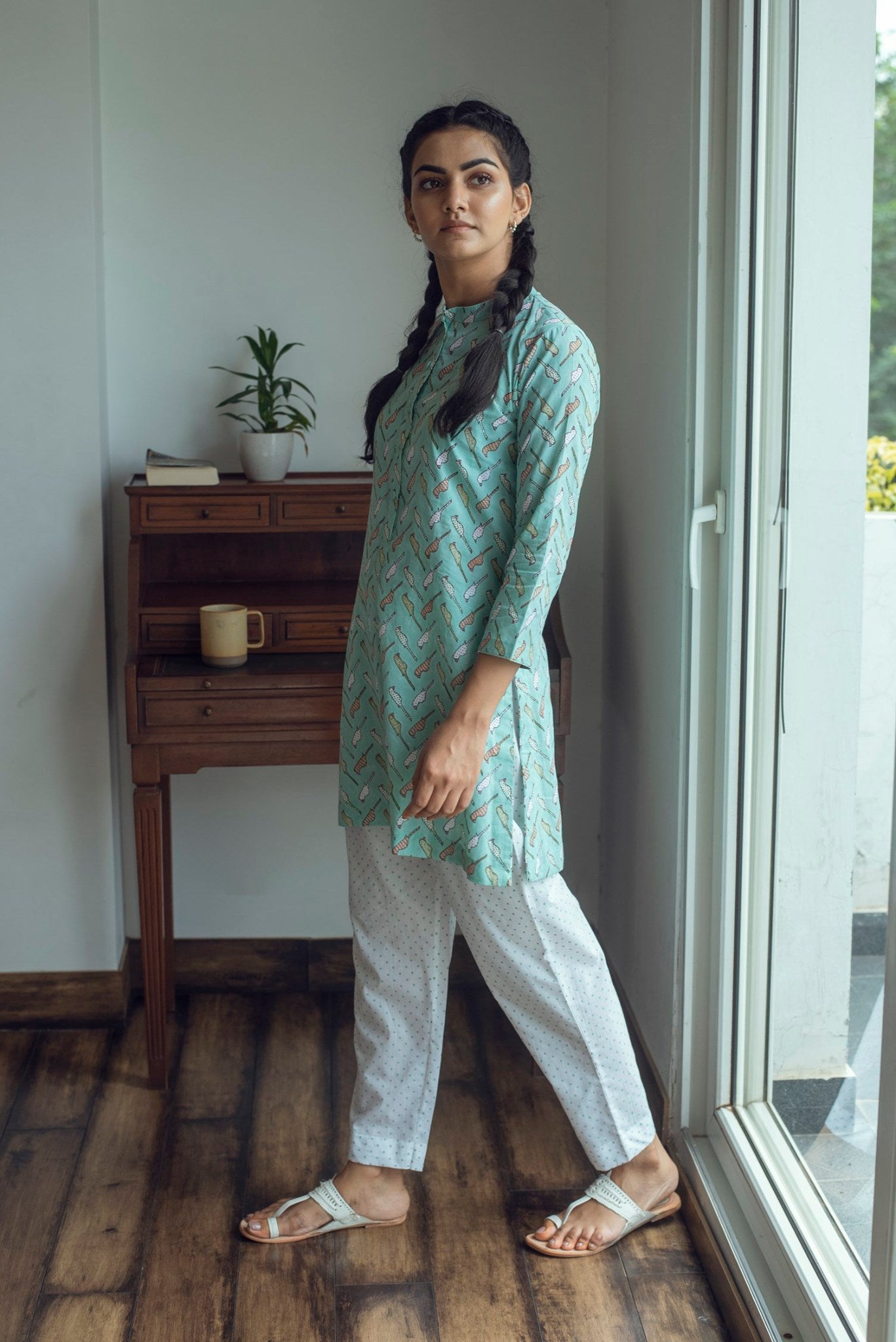 Ridhi Suri Serenity Bird Print Lounge set- Green