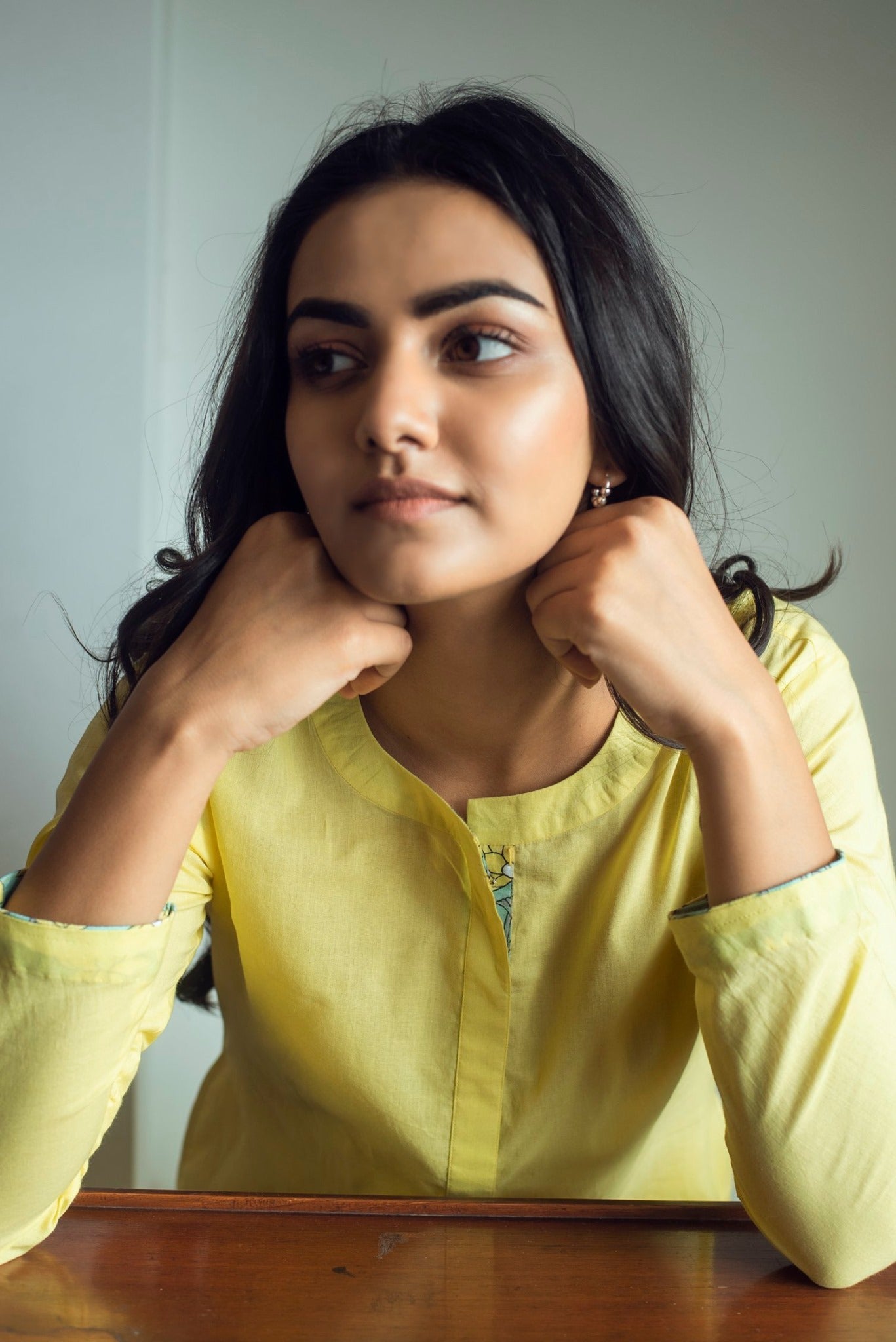 Ridhi Suri Serenity Solid Kurta with Asymmetric Palazzo - Yellow