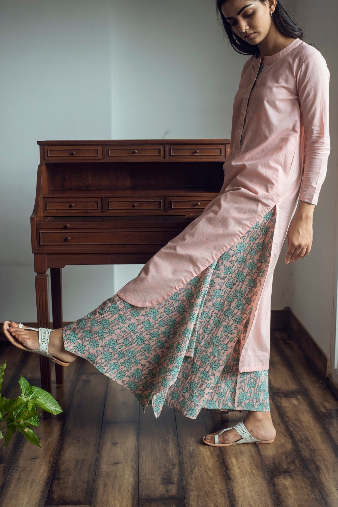Ridhi Suri Serenity Solid Kurta with Asymmetric Palazzo - Pink