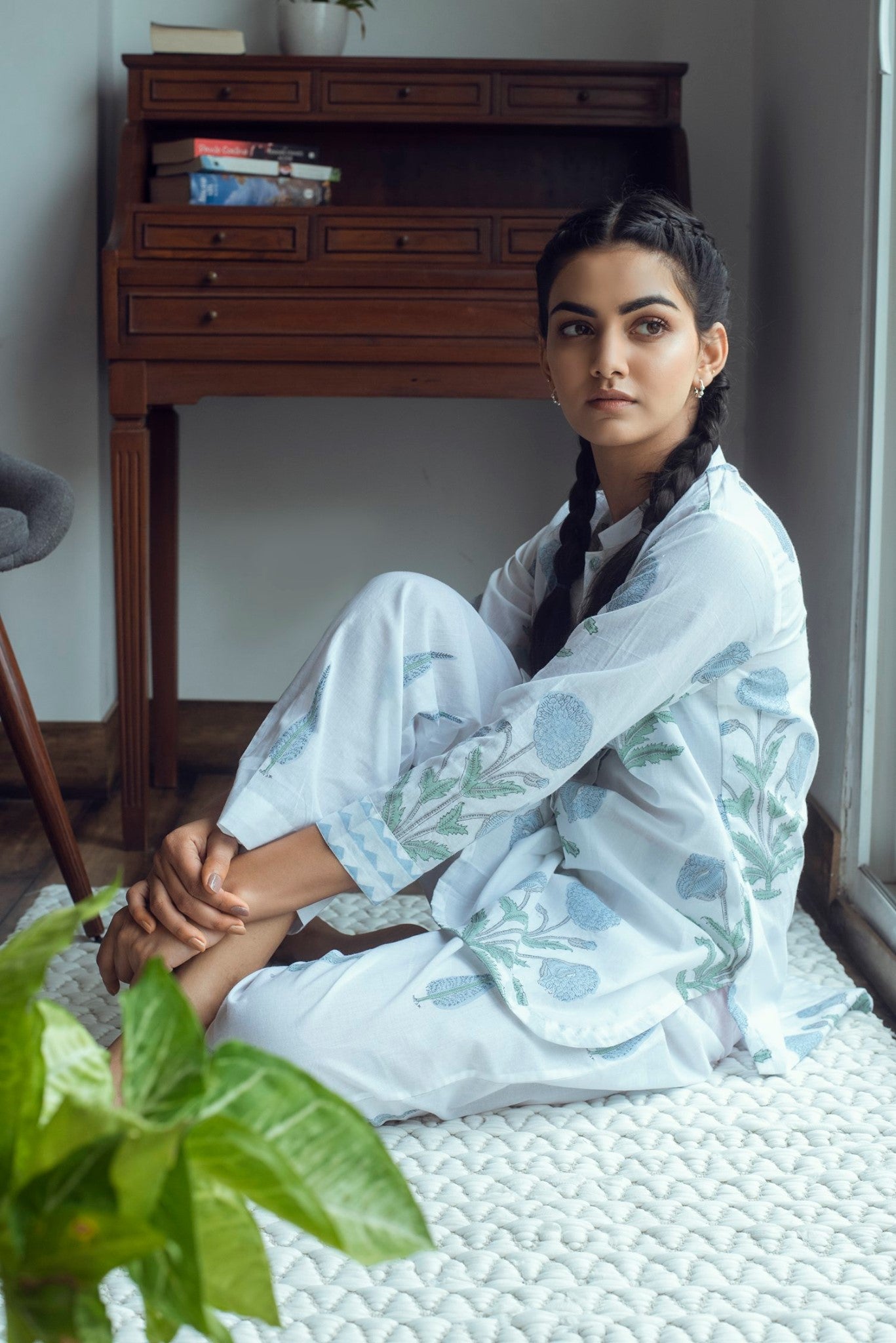 Ridhi Suri Serenity Mughal Lounge Set- Blue