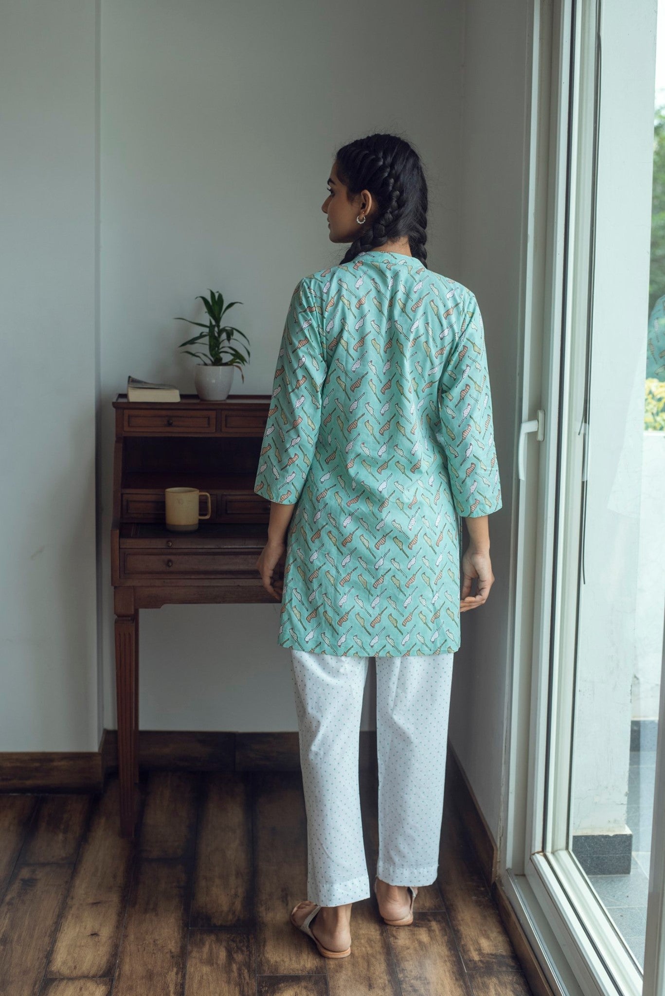 Ridhi Suri Serenity Bird Print Lounge set- Green