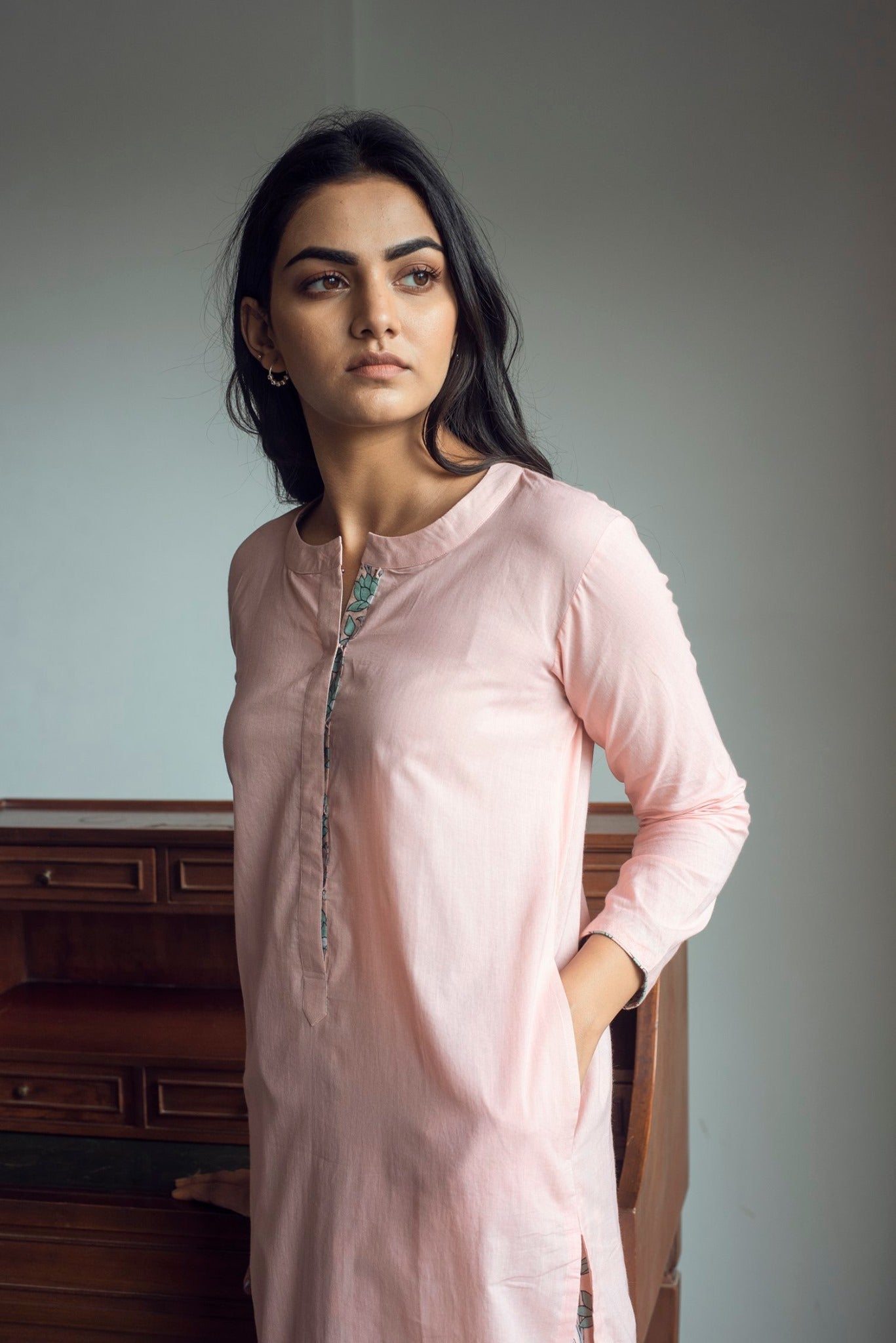 Ridhi Suri Serenity Solid Kurta with Asymmetric Palazzo - Pink