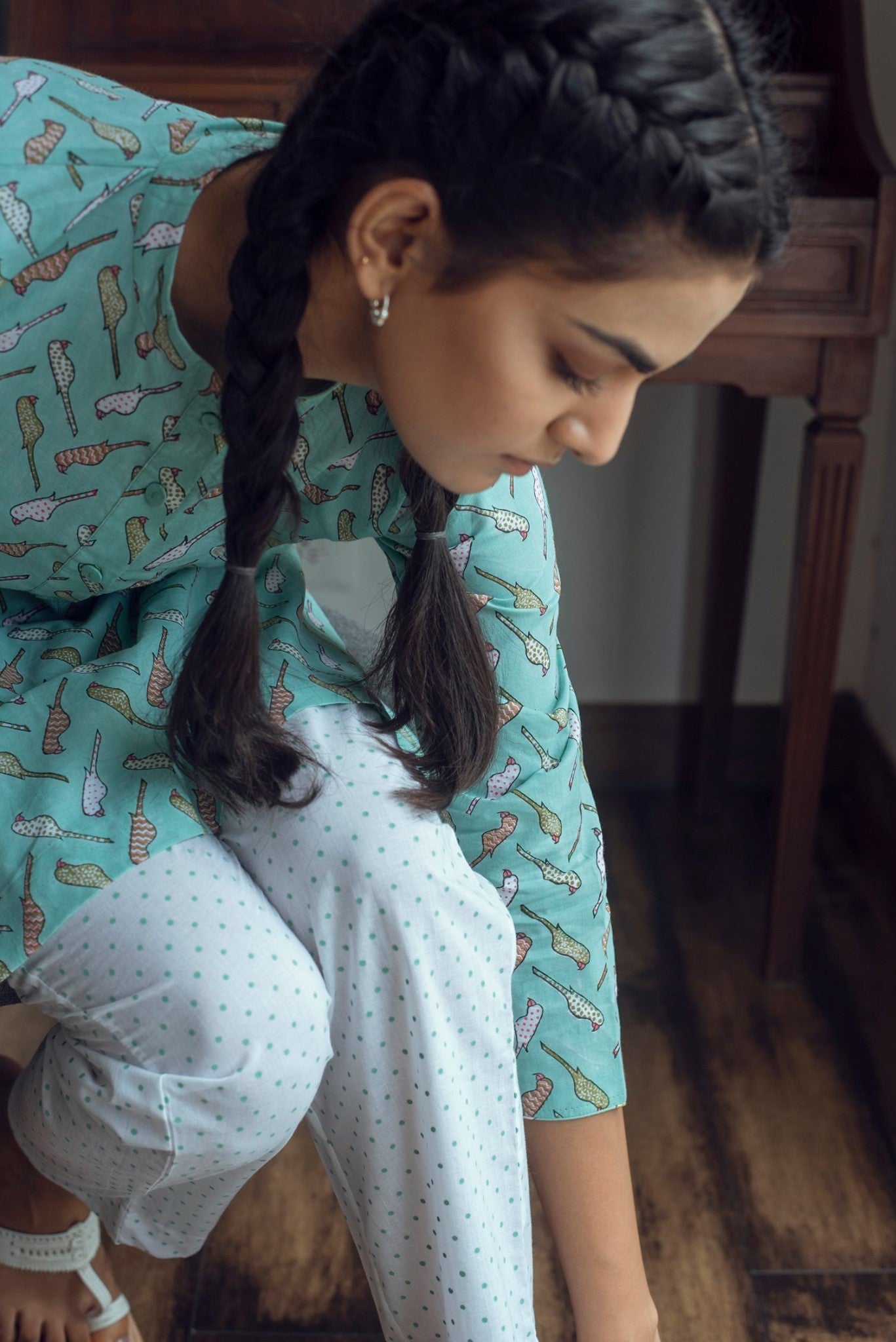Ridhi Suri Serenity Bird Print Lounge set- Green