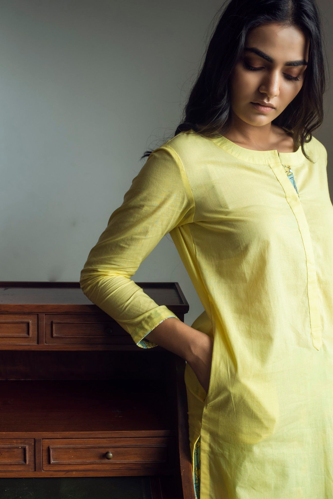 Ridhi Suri Serenity Solid Kurta with Asymmetric Palazzo - Yellow