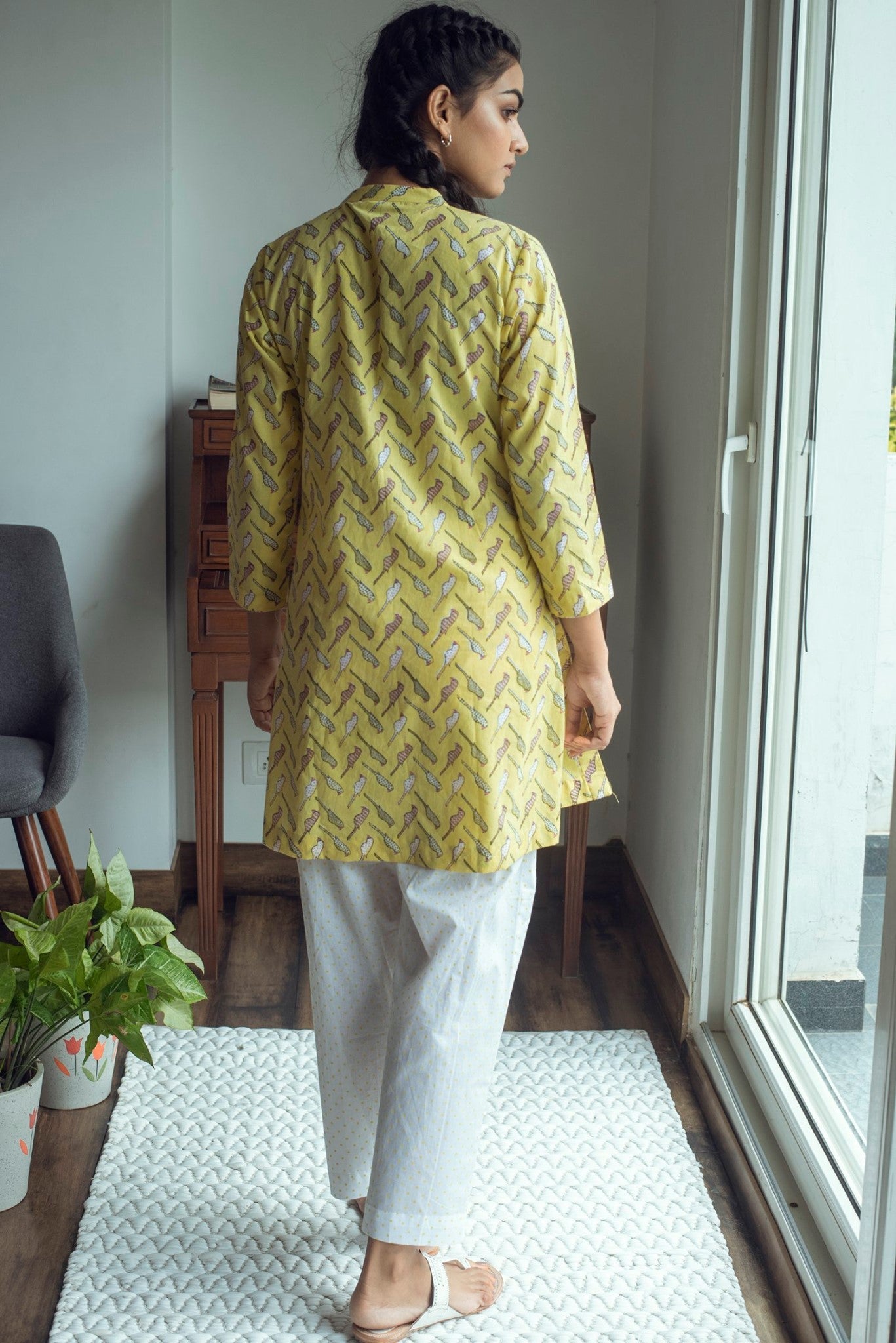 Ridhi Suri Serenity Bird Print Lounge set- yellow