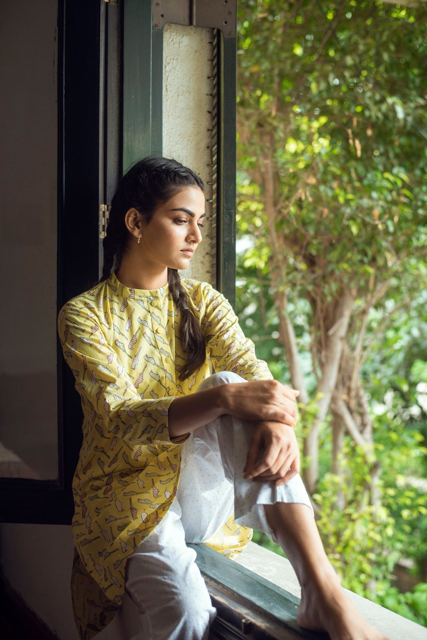 Ridhi Suri Serenity Bird Print Lounge set- yellow