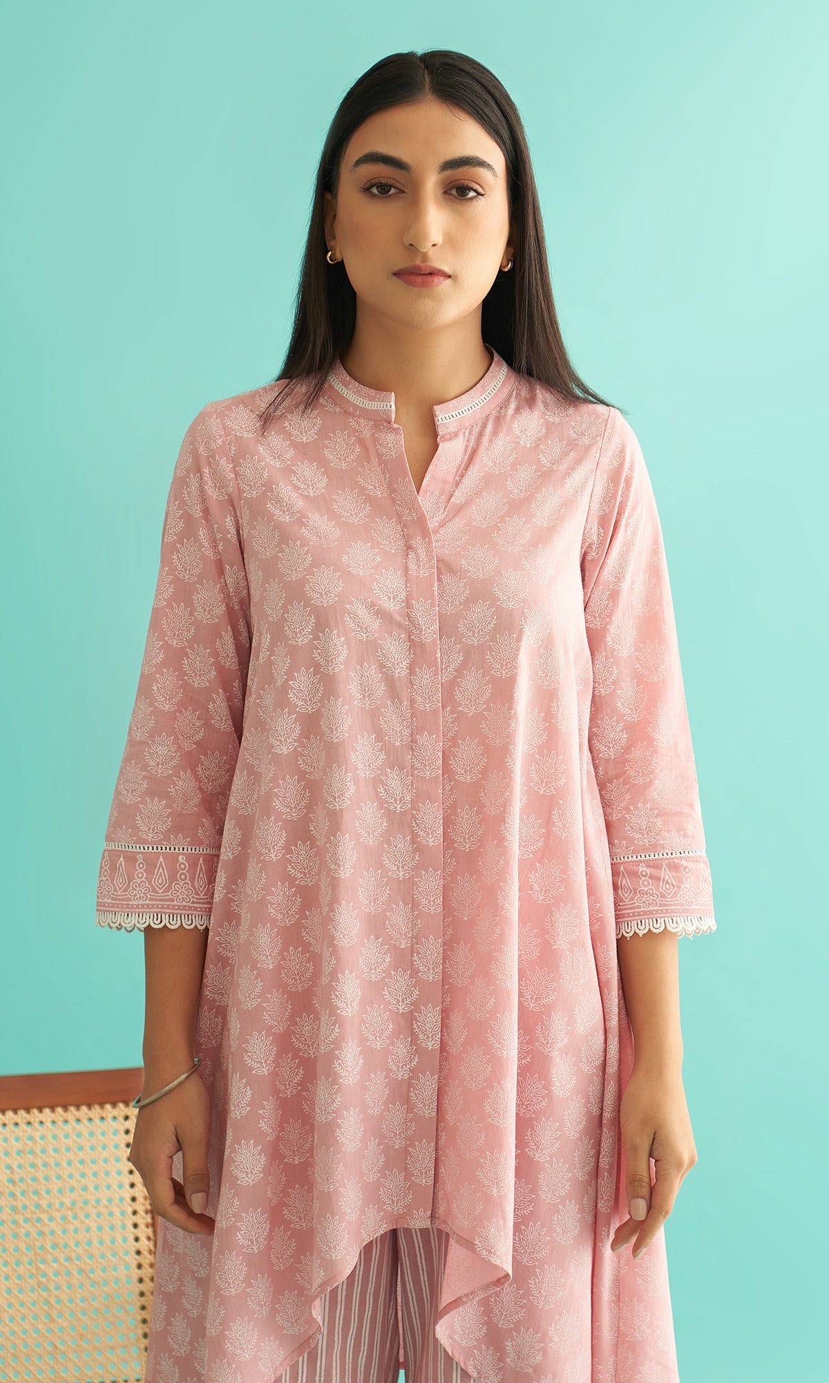 Daisy Vol 3 - Dusty Pink Hand Block Printed Asymmetrical Shirt Set of 2