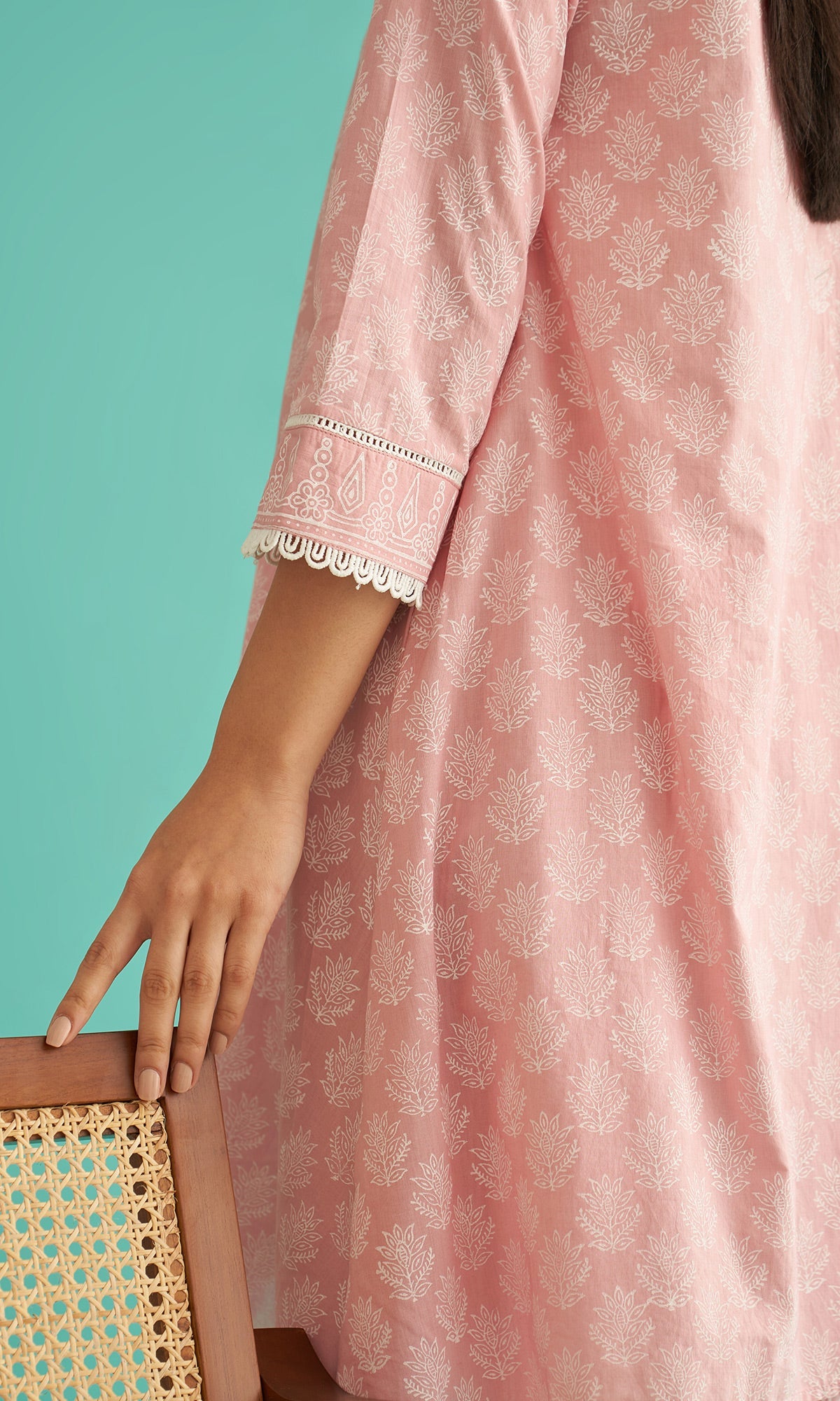Daisy Vol 3 - Dusty Pink Hand Block Printed Asymmetrical Shirt Set of 2