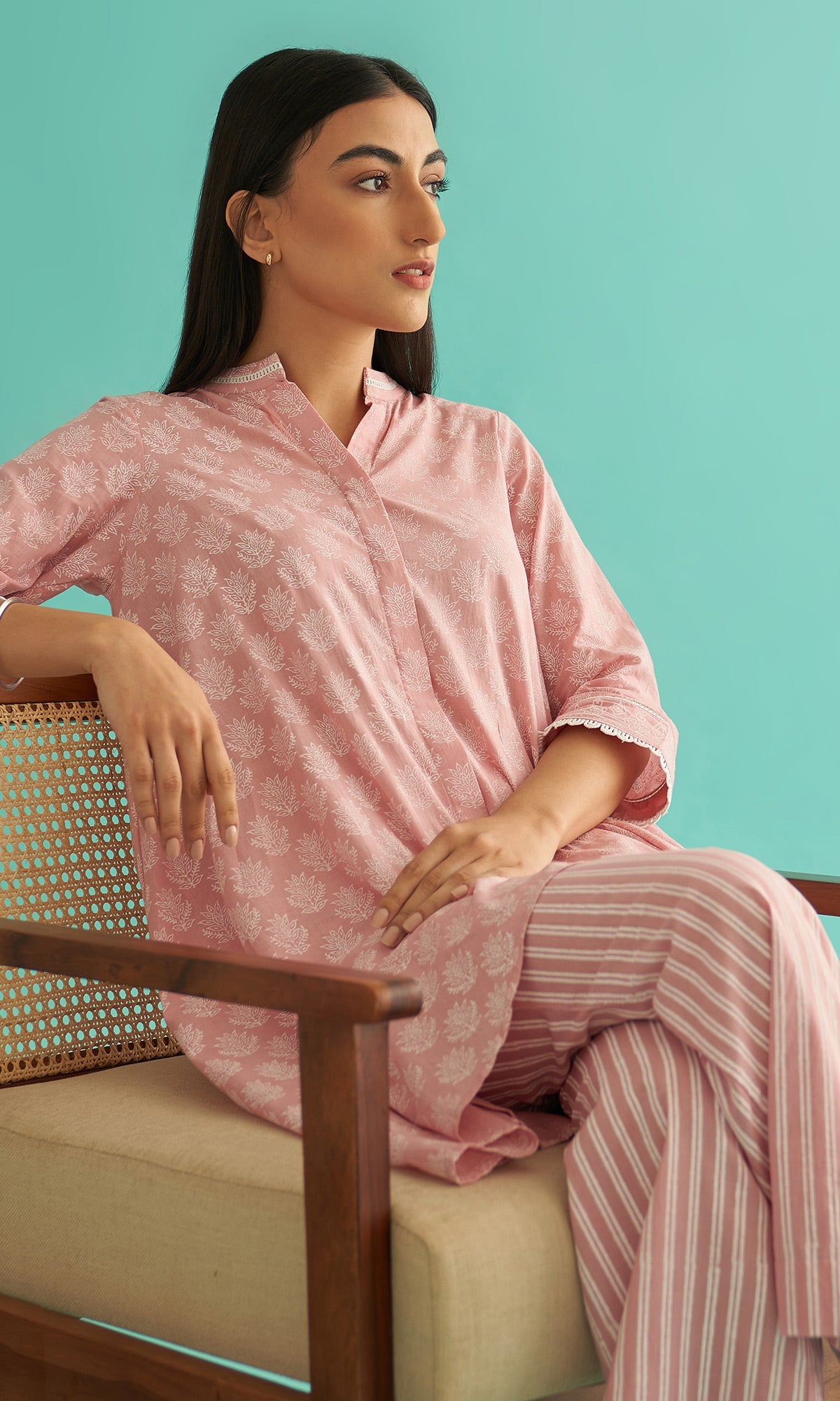 Daisy Vol 3 - Dusty Pink Hand Block Printed Asymmetrical Shirt Set of 2