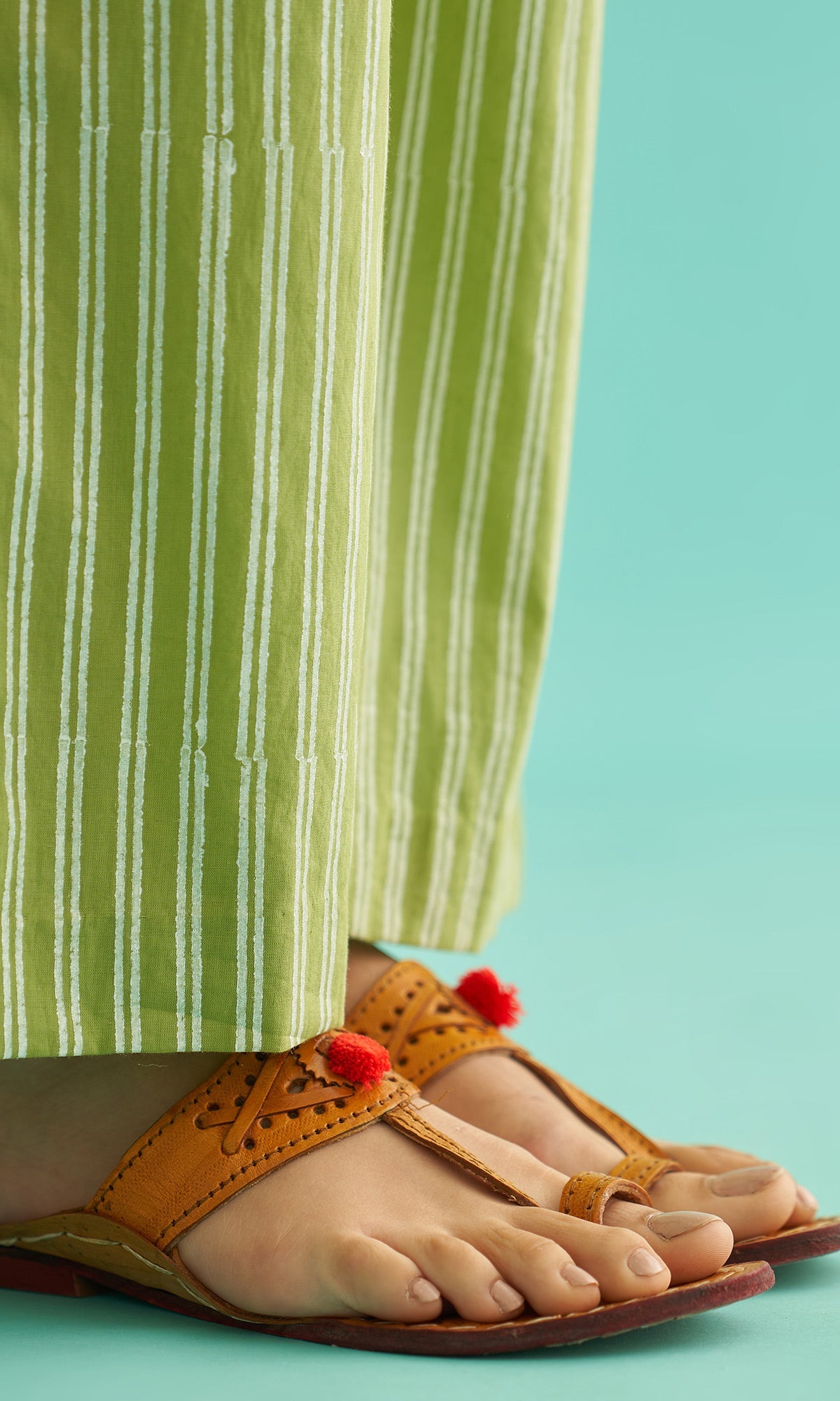 Daisy Vol 3 - Pista Green Hand Block Printed Asymmetrical Shirt Set of 2