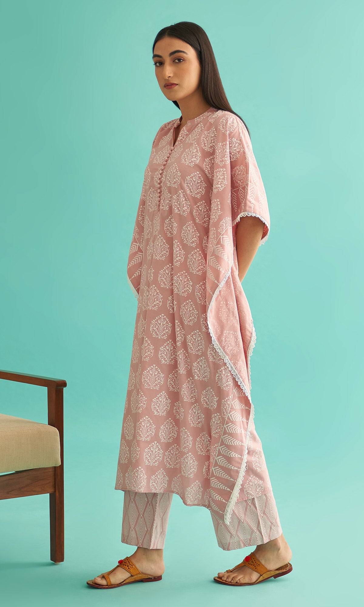 Daisy Vol 3 - Dusty Pink Hand Block Printed Kaftan Set of 2