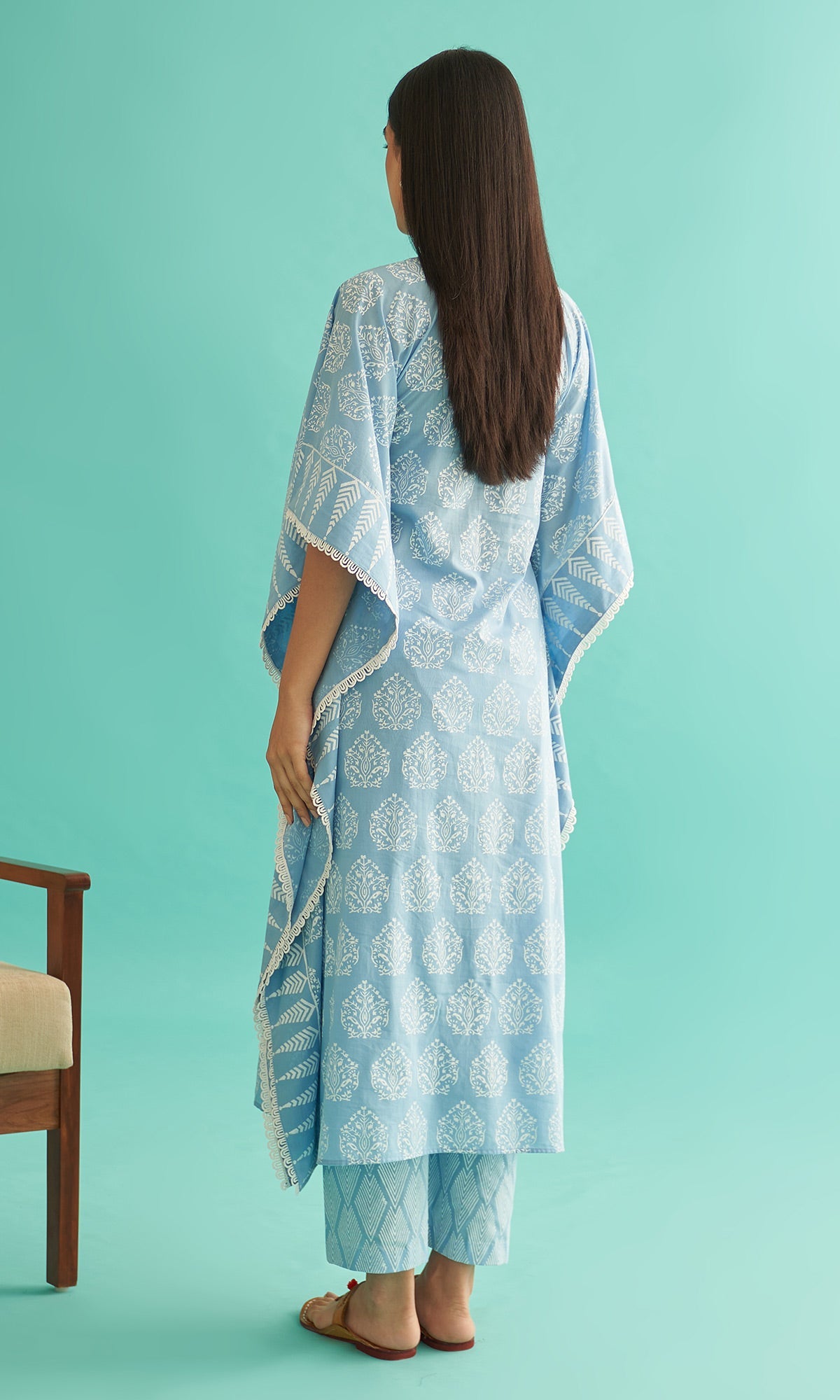 Daisy Vol 3 - Powder Blue Hand Block Printed Kaftan Set of 2