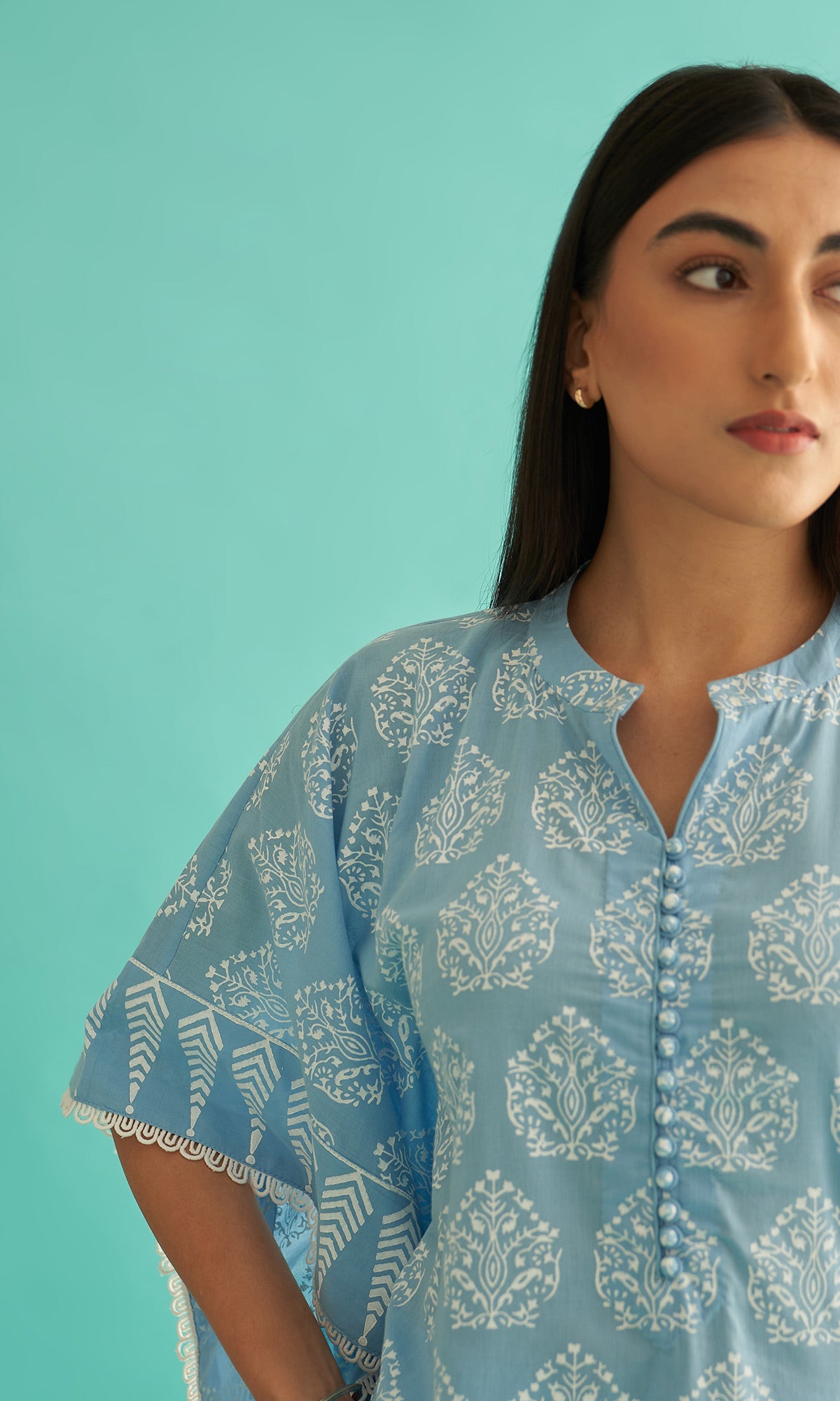 Daisy Vol 3 - Powder Blue Hand Block Printed Kaftan Set of 2