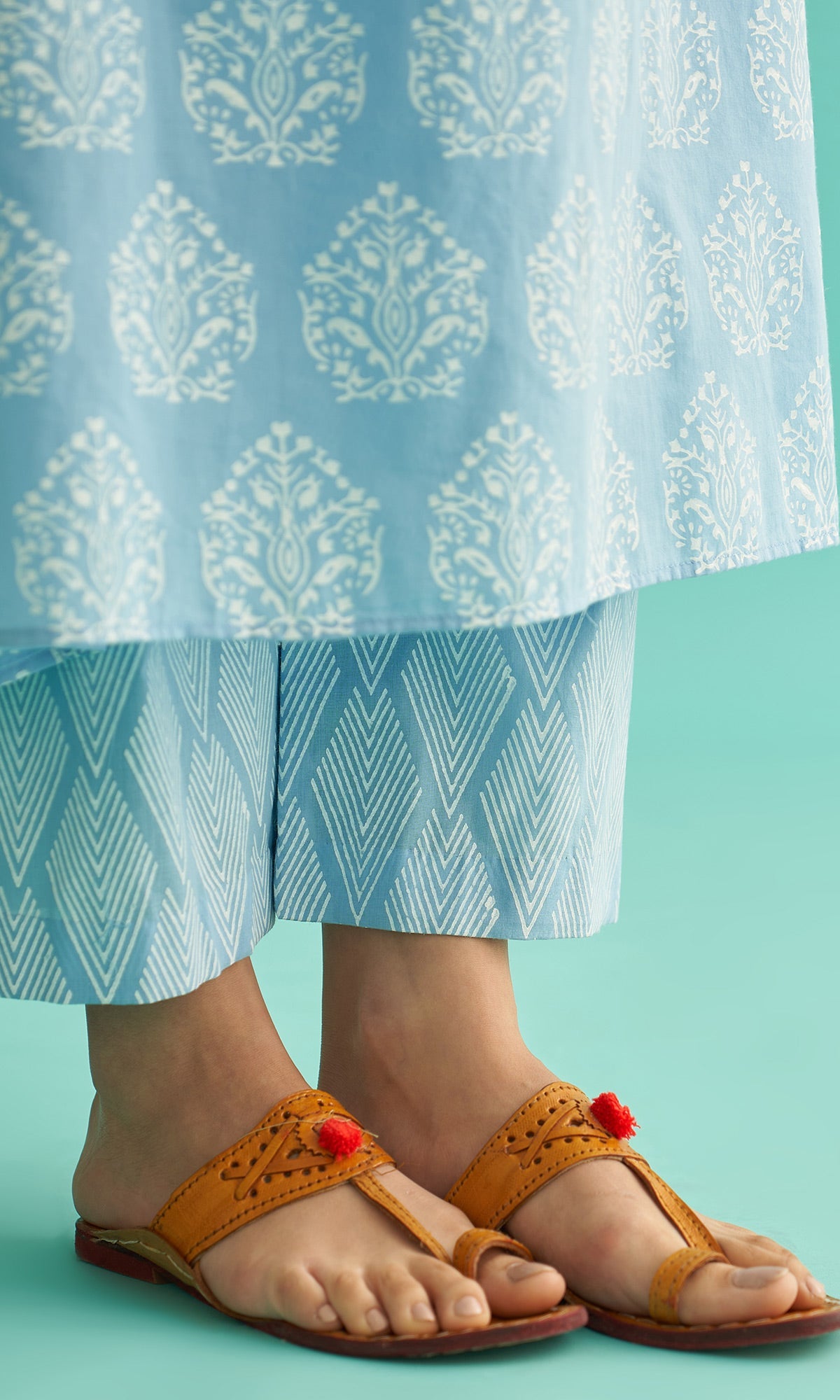 Daisy Vol 3 - Powder Blue Hand Block Printed Kaftan Set of 2