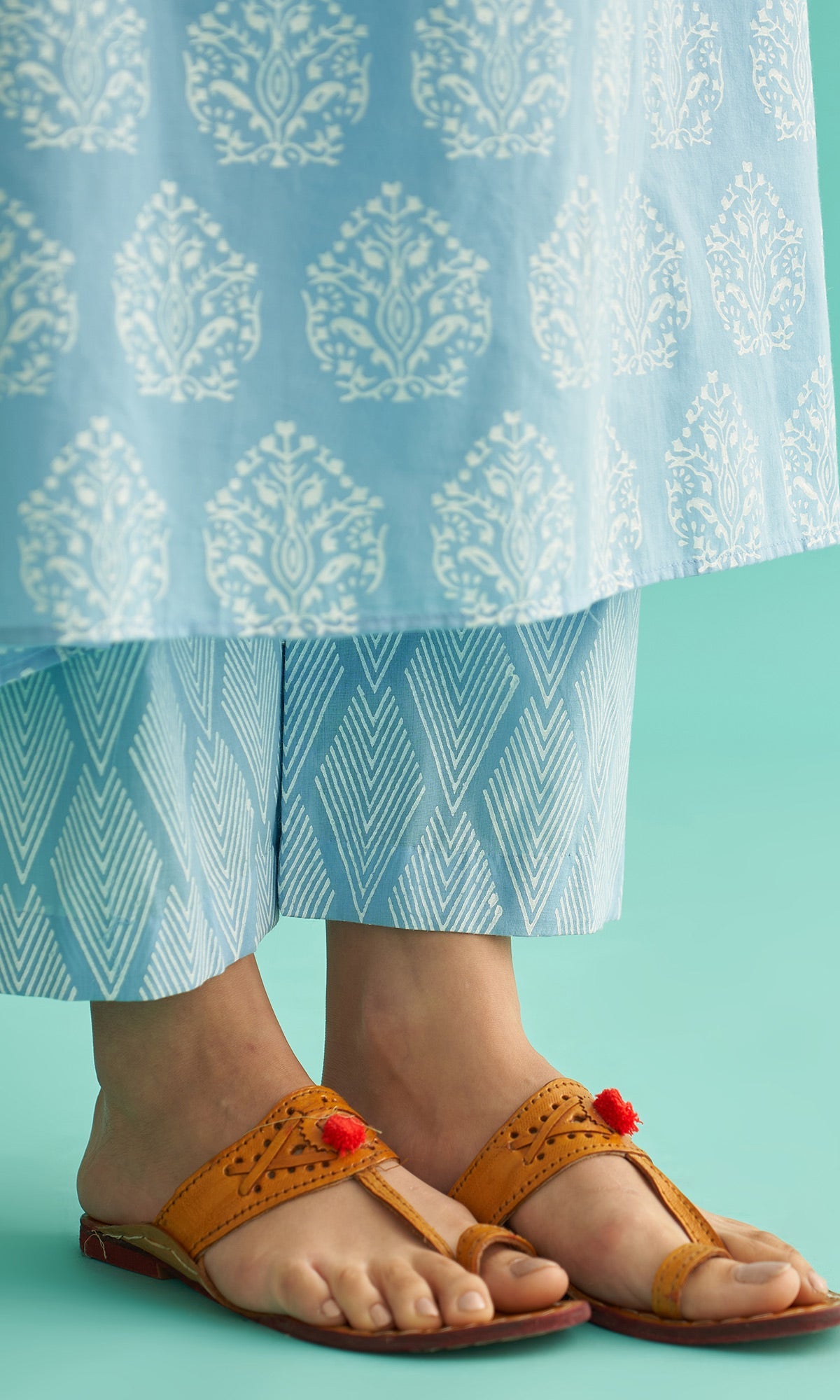 Daisy Vol 3 - Powder Blue Hand Block Printed Kaftan Set of 2