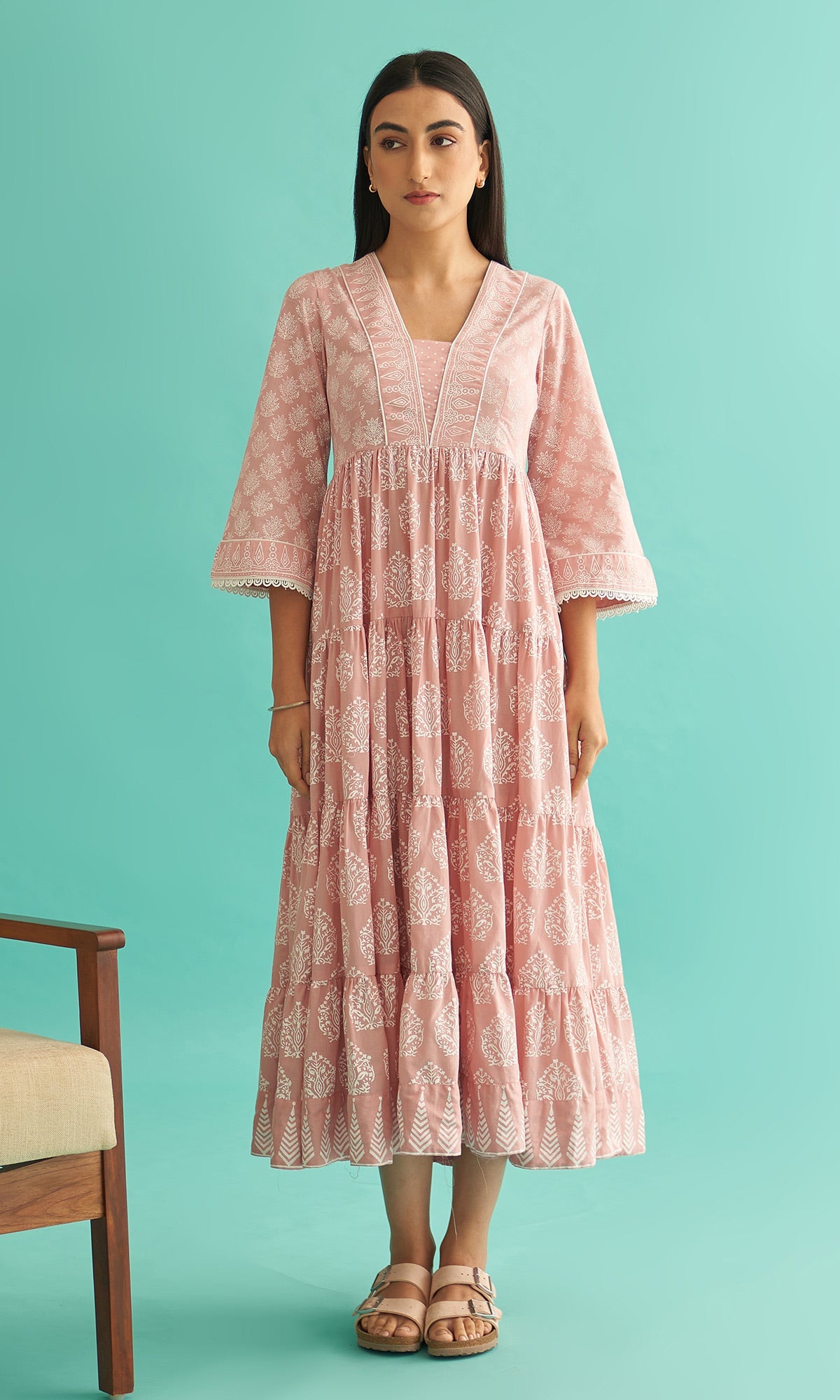 Daisy Vol 3 - Dusty Pink Hand Block Printed Tiered Dress