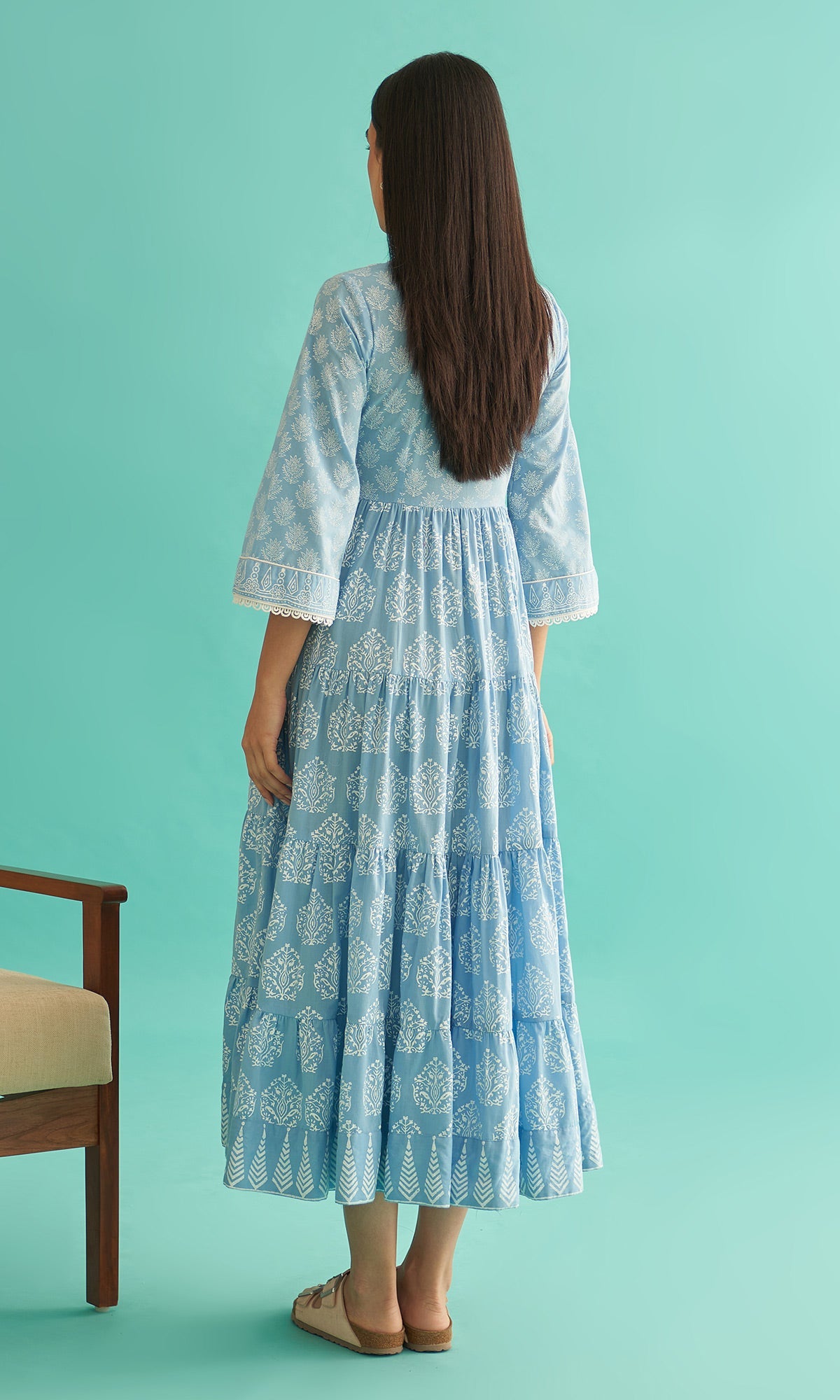 Daisy Vol 3 - Powder Blue Hand Block Printed Tiered Dress