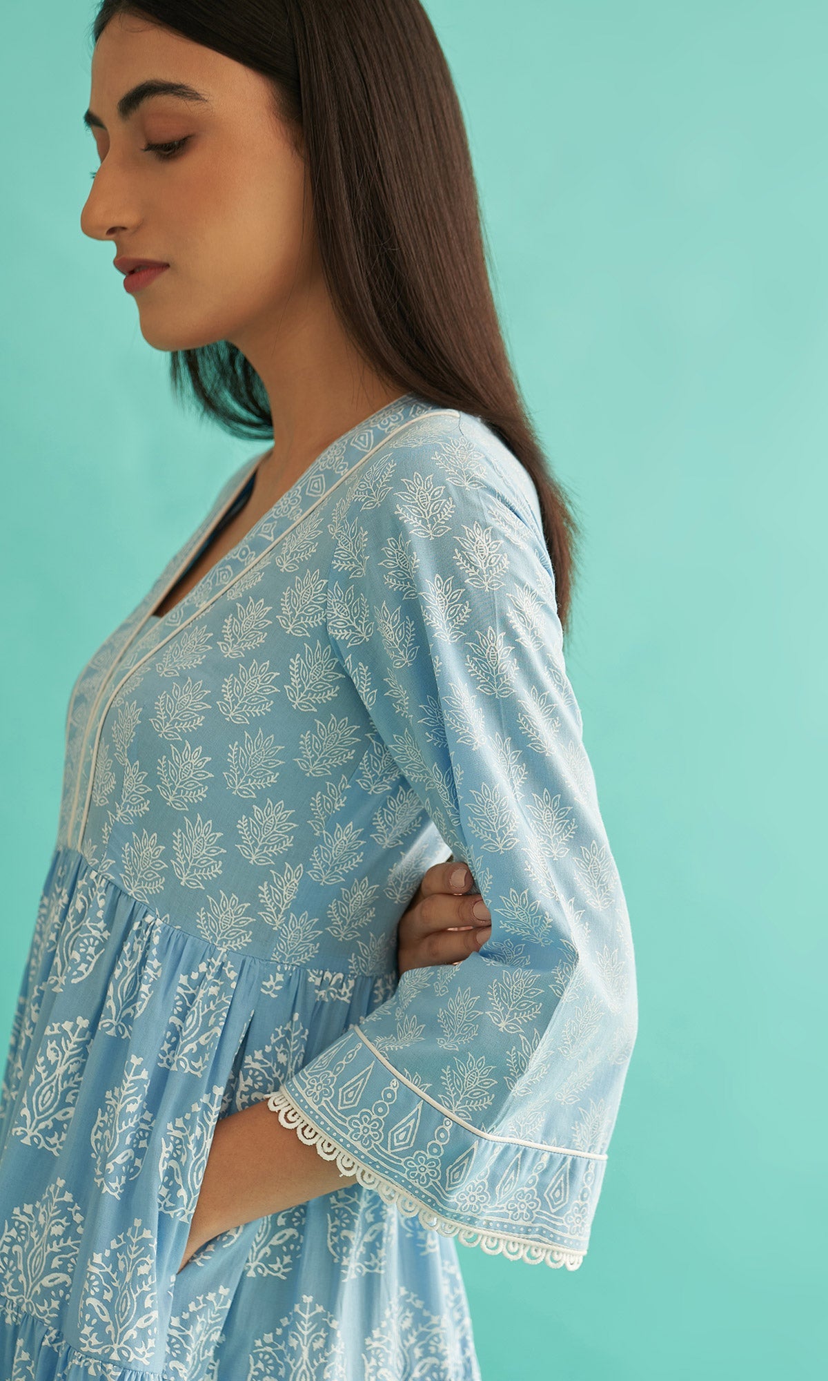 Daisy Vol 3 - Powder Blue Hand Block Printed Tiered Dress