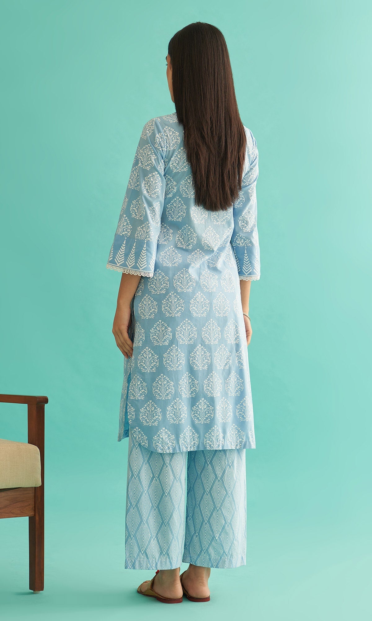 Daisy Vol 3 - Powder Blue Hand Block Printed Straight Kurta Set of 2
