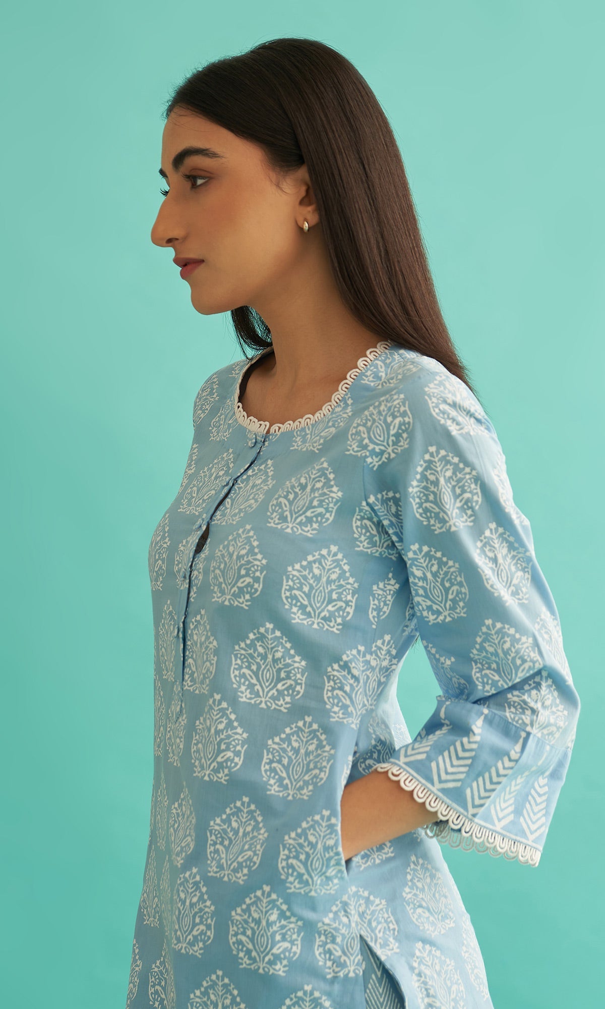 Daisy Vol 3 - Powder Blue Hand Block Printed Straight Kurta Set of 2
