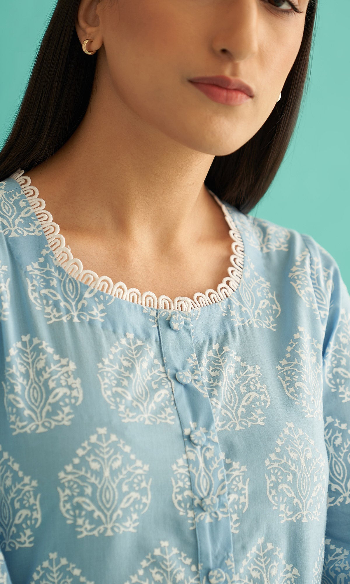 Daisy Vol 3 - Powder Blue Hand Block Printed Straight Kurta Set of 2