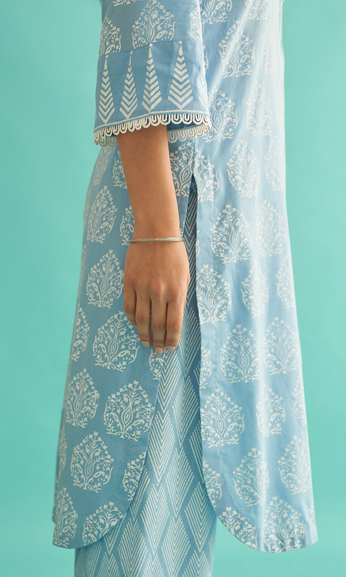 Daisy Vol 3 - Powder Blue Hand Block Printed Straight Kurta Set of 2