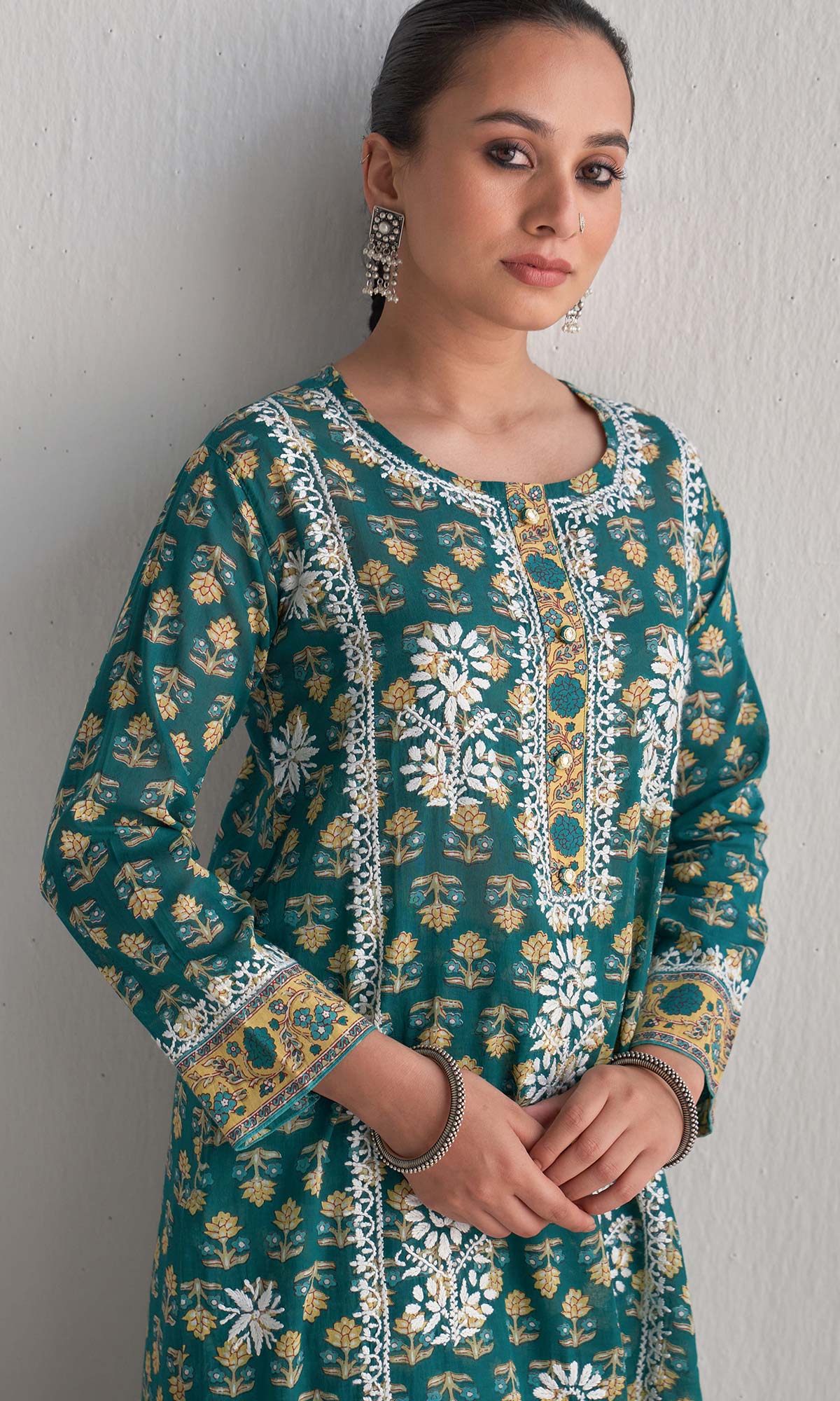 Handcrafted Chikankari Blue 2PC Kurta-Pant Set