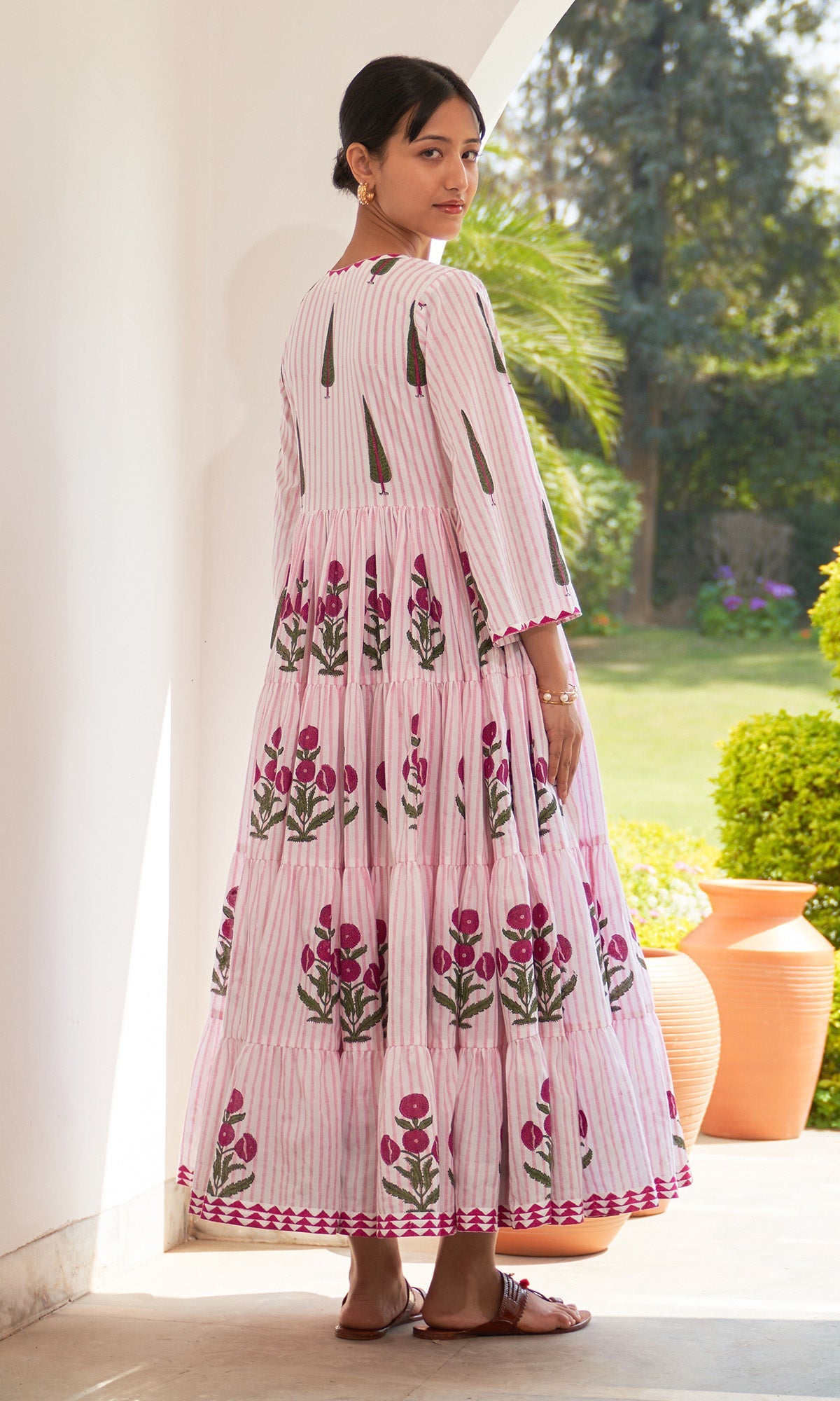 Iris Cotton Pink Stripe Boota Gathered Dress