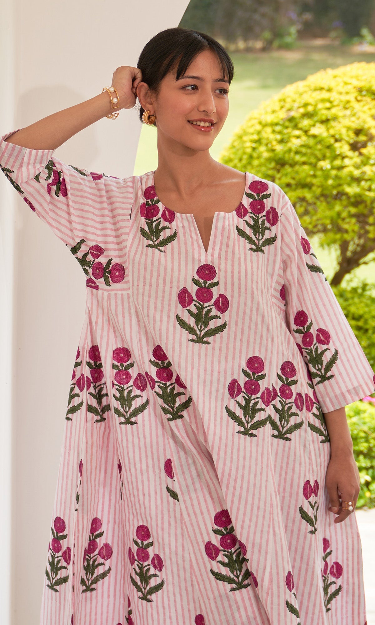 Iris Cotton Pink Stripe Boota Choga With Palazzo (Set Of 2)
