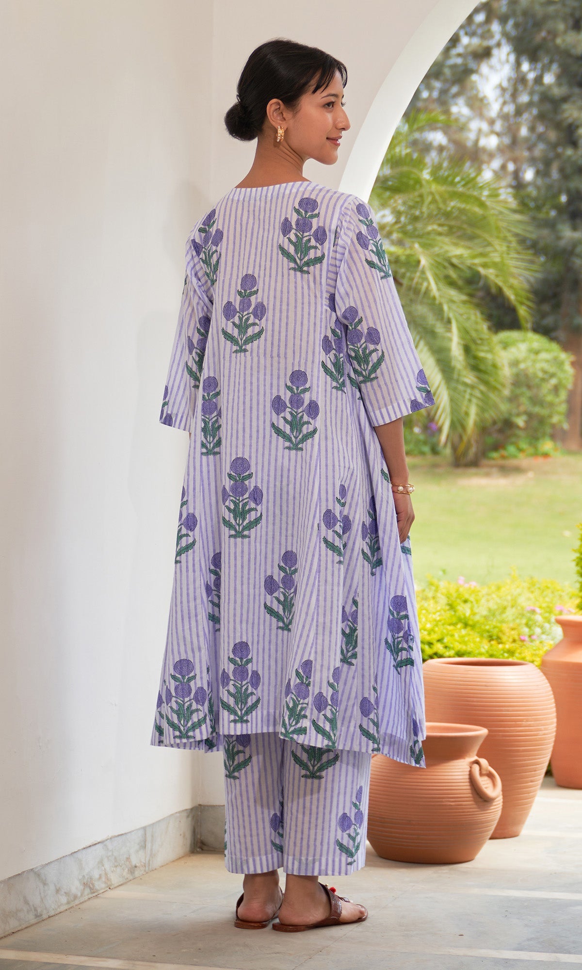 Iris Cotton Lilac Stripe Boota Choga With Palazzo (Set Of 2)