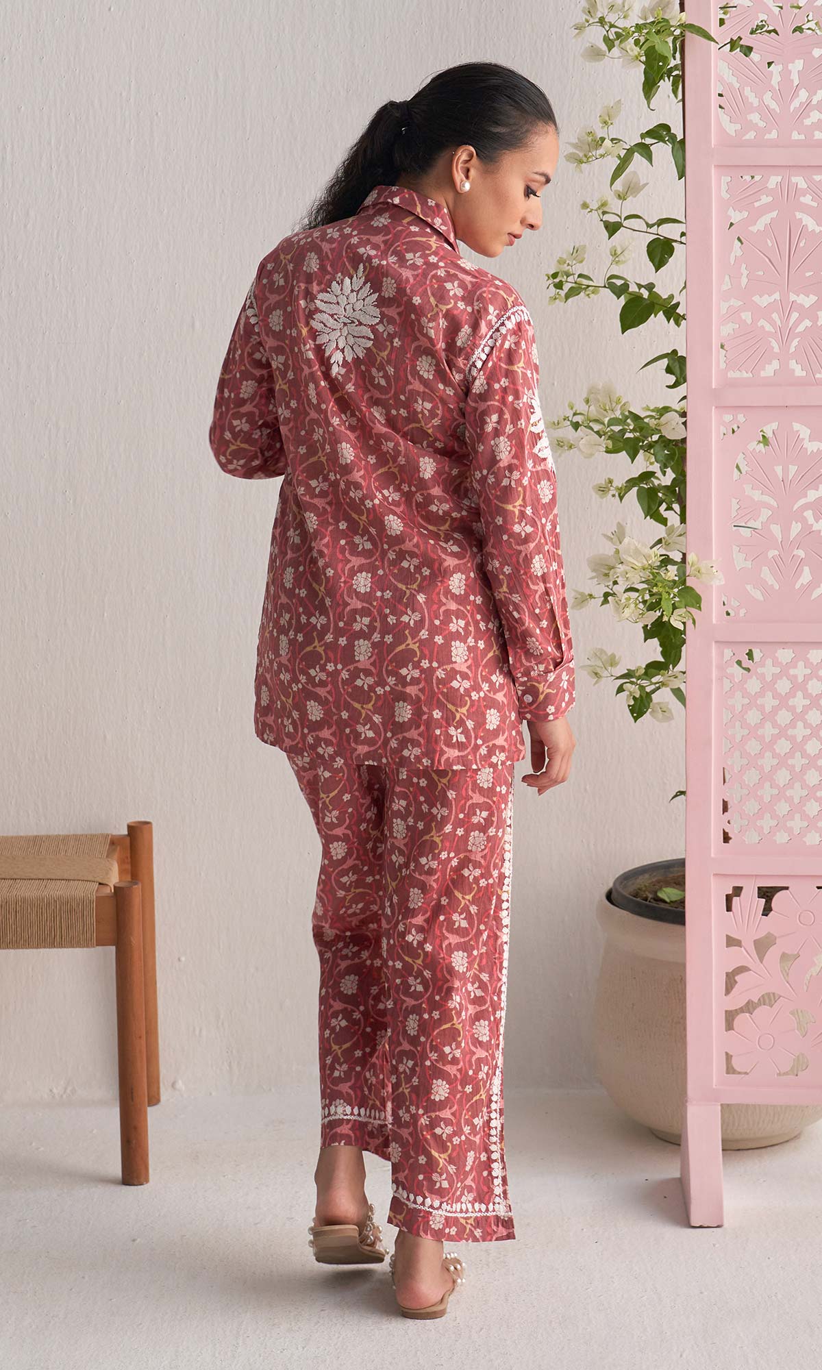 Handcrafted Chikankari Pink Printed Co-ord Set