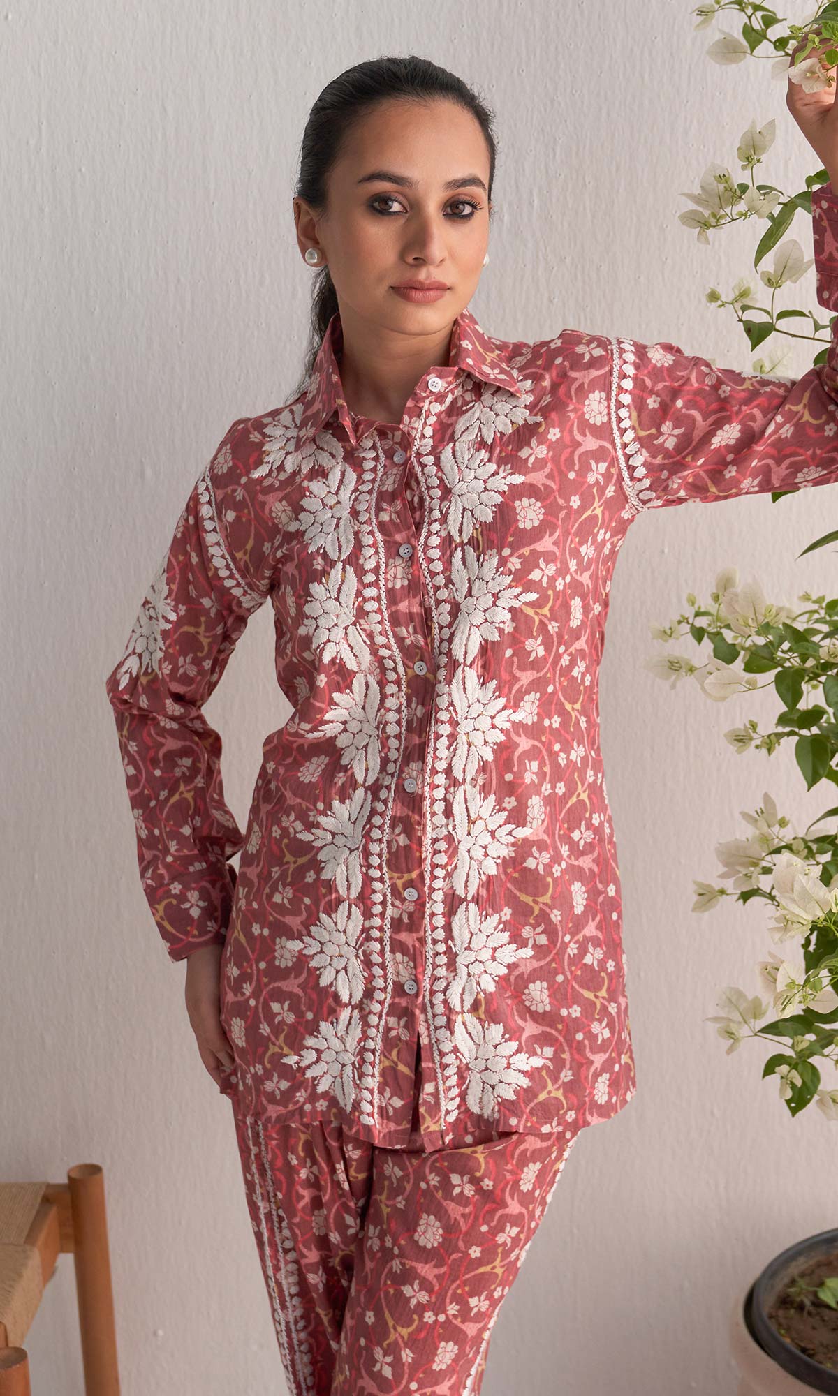 Handcrafted Chikankari Pink Printed Co-ord Set