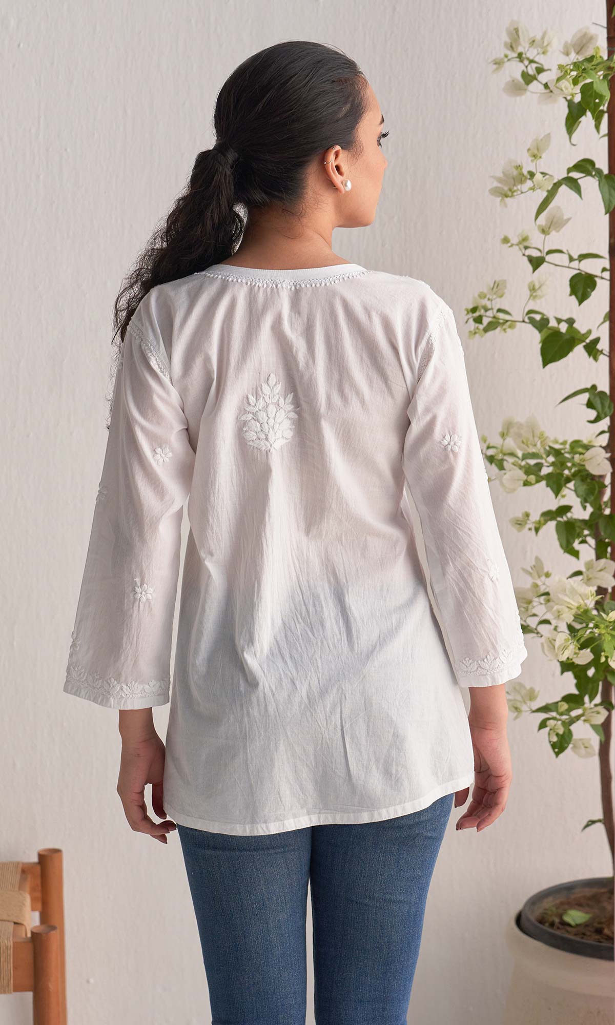 Handcrafted Chikankari White A-Line Short Kurta