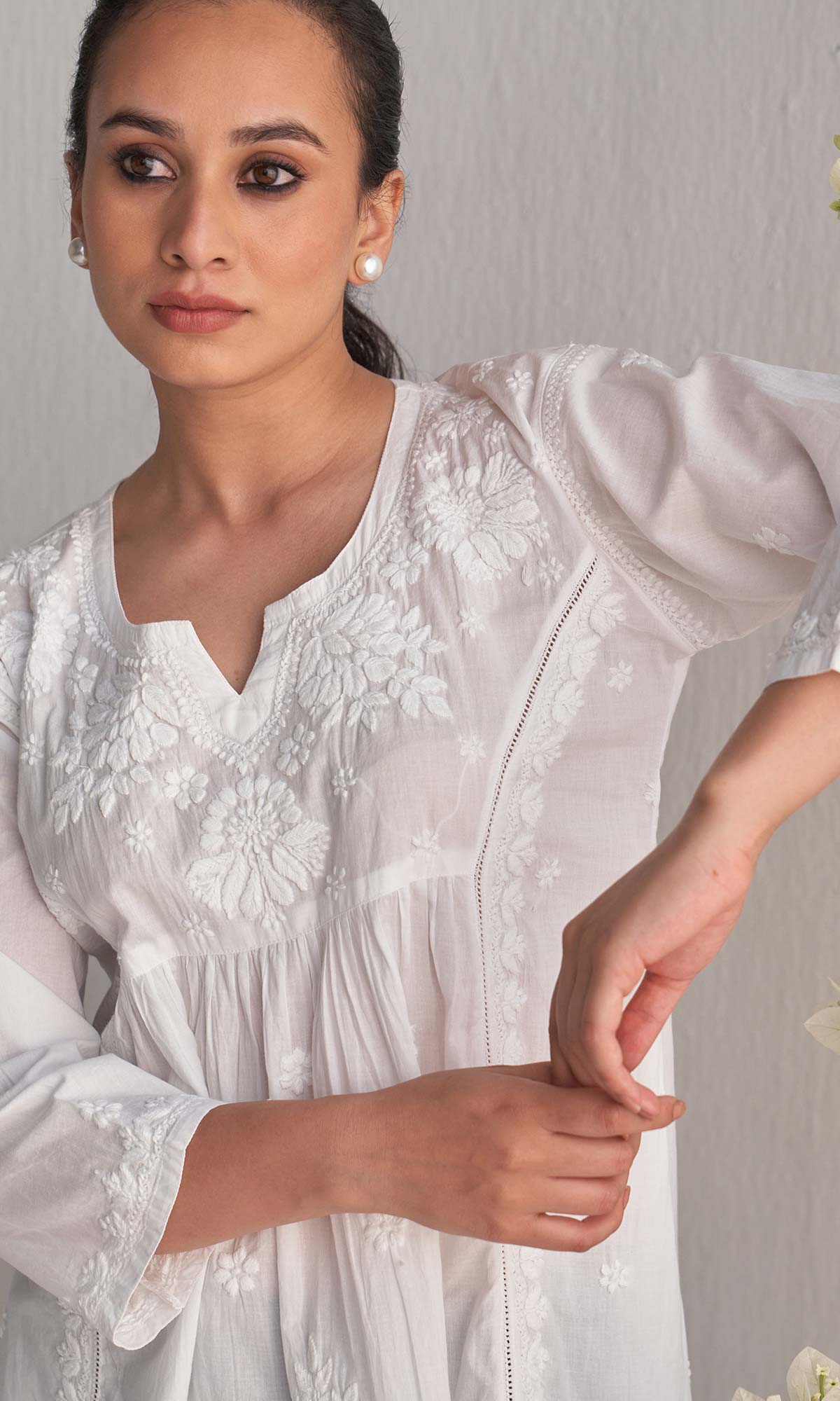 Handcrafted Chikankari White A-Line Short Kurta