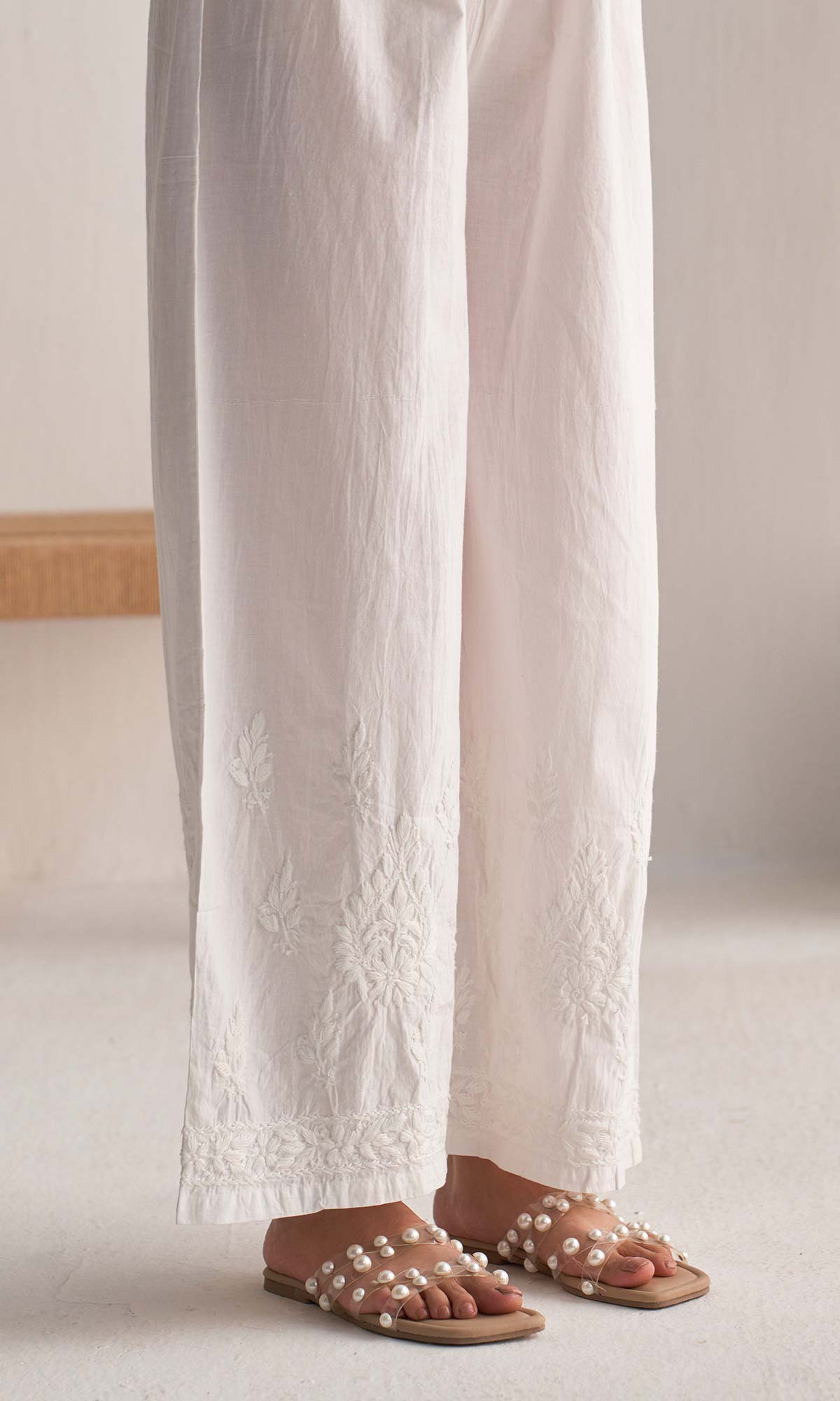 Handcrafted Chikankari White Palazzo