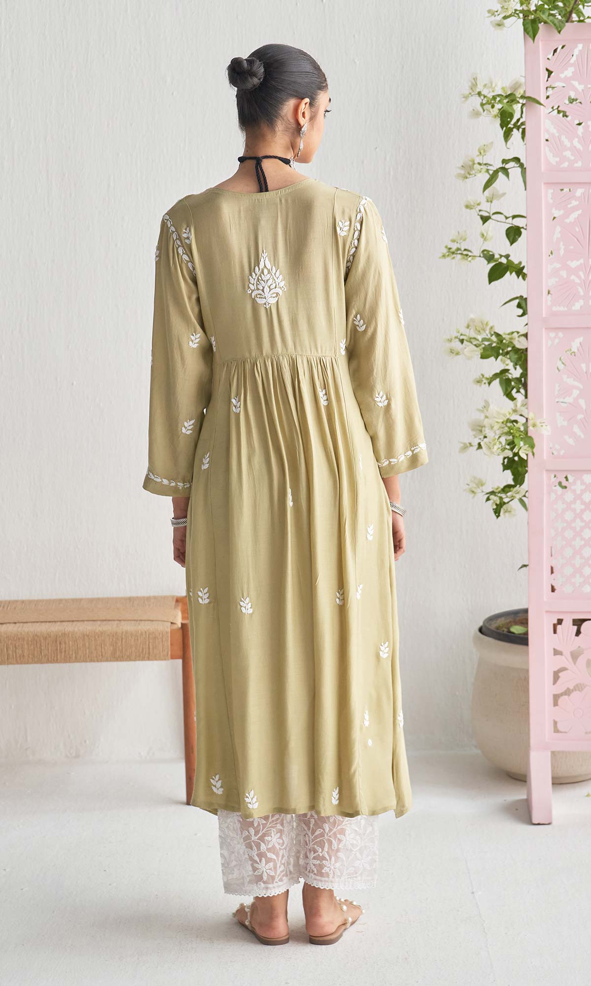 Handcrafted Chikankari Green Angrakha