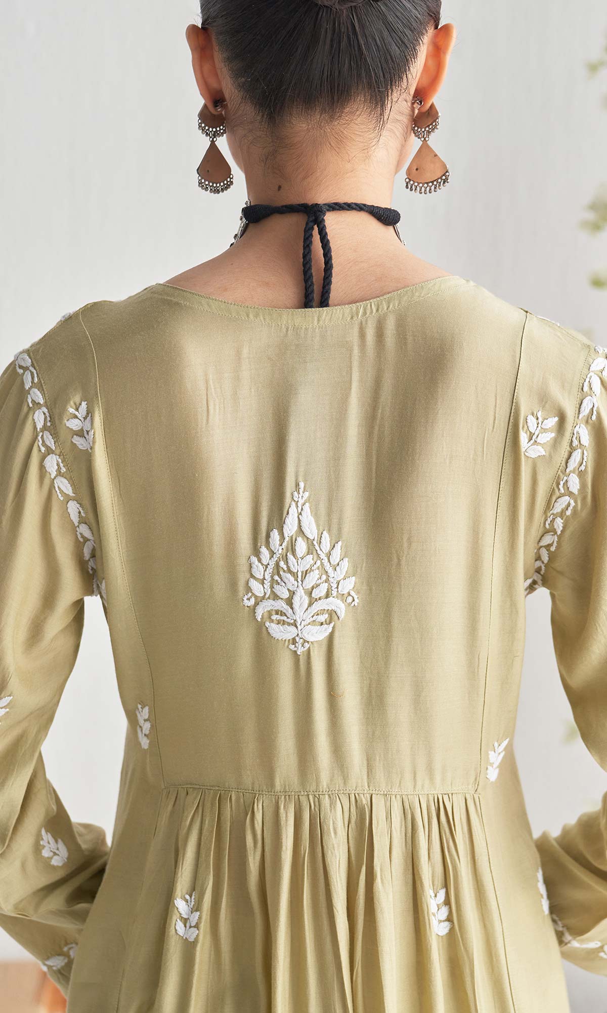 Handcrafted Chikankari Green Angrakha