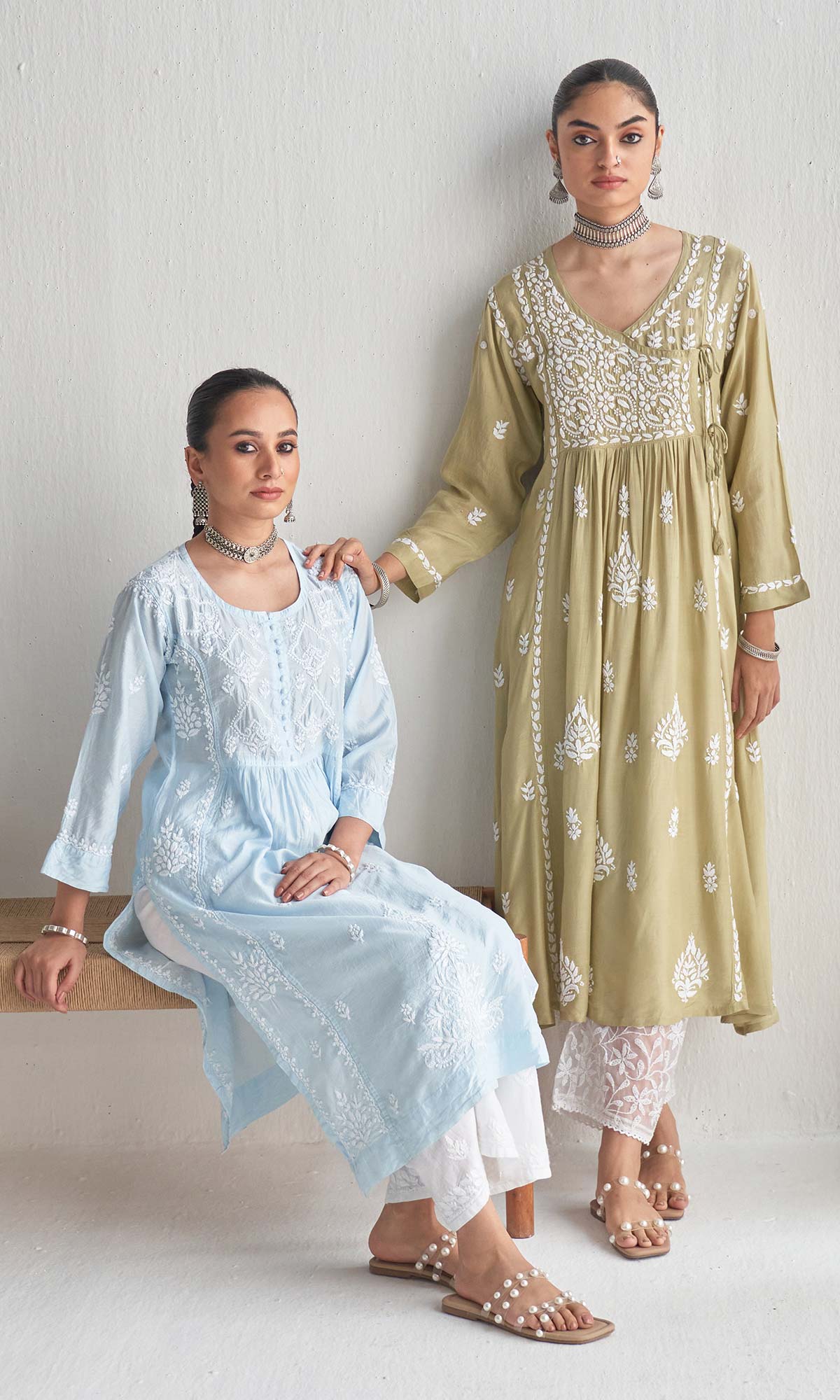 Handcrafted Chikankari Green Angrakha