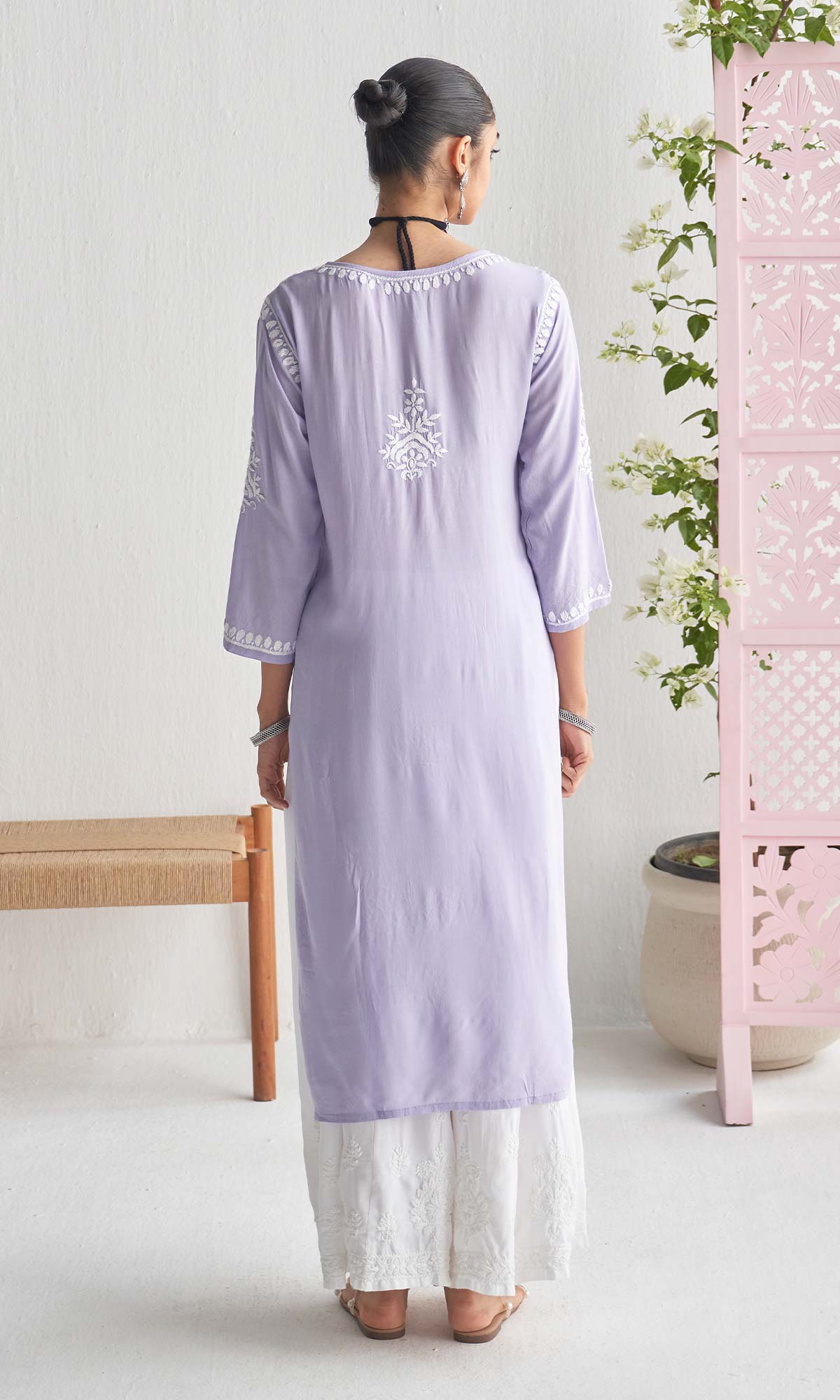 Handcrafted Chikankari Purple Straight Kurta