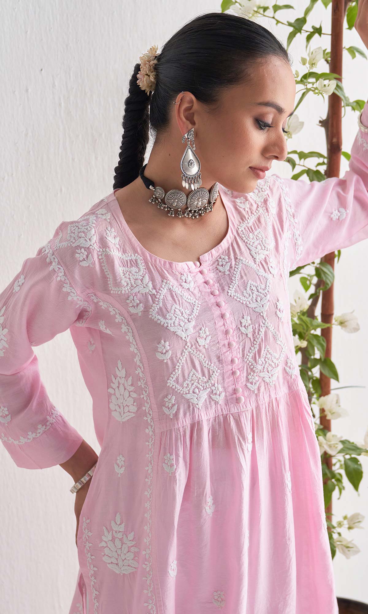 Handcrafted Chikankari Pink Straight Kurta