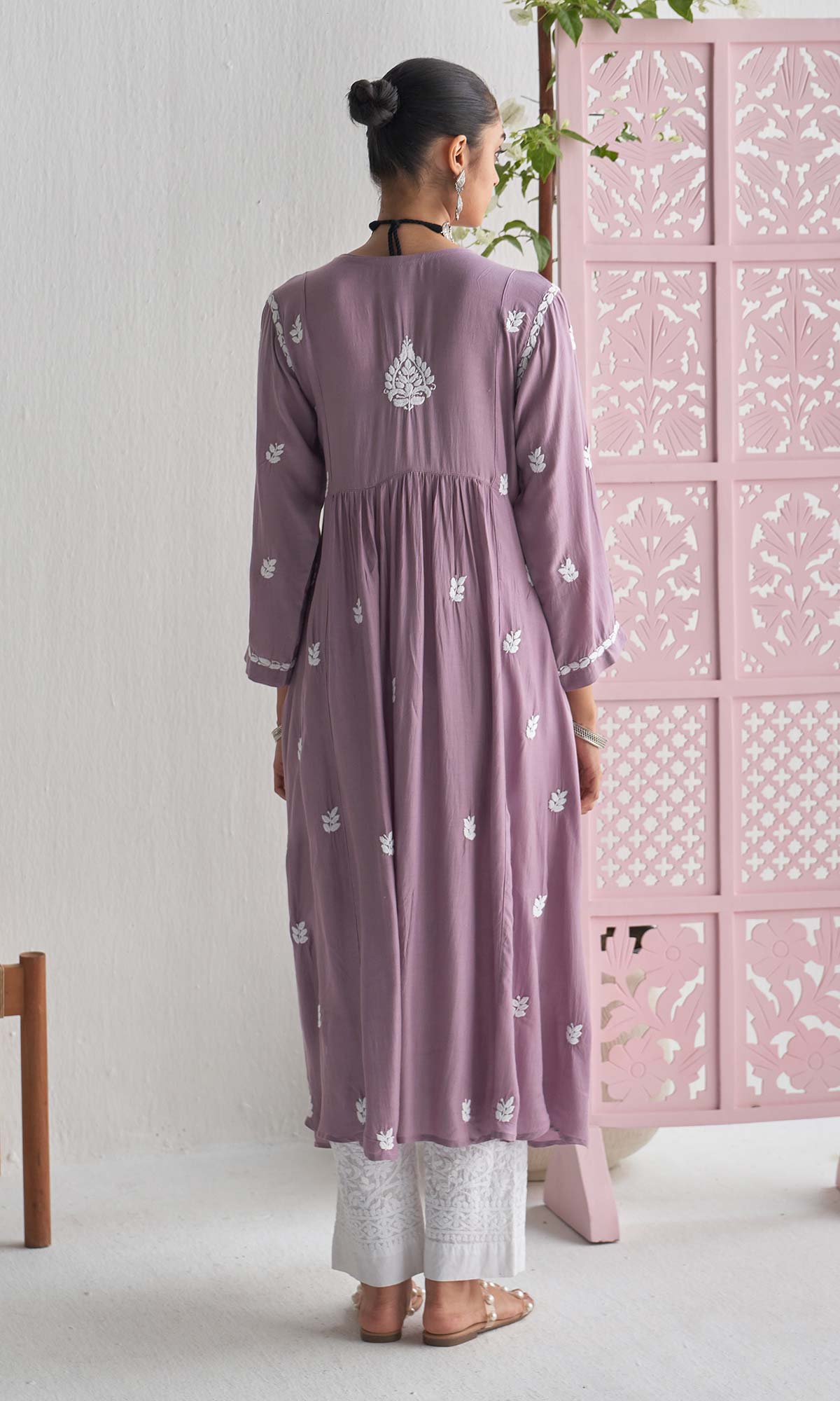 Handcrafted Chikankari Purple Angrakha