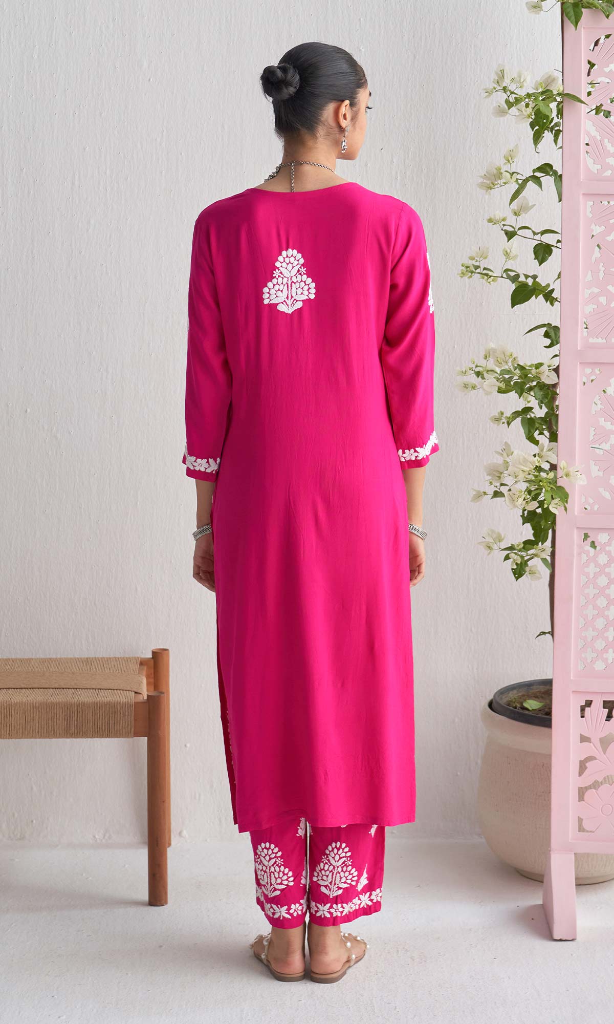 Handcrafted Chikankari Pink 2Pc Kurta-Palazzo Set